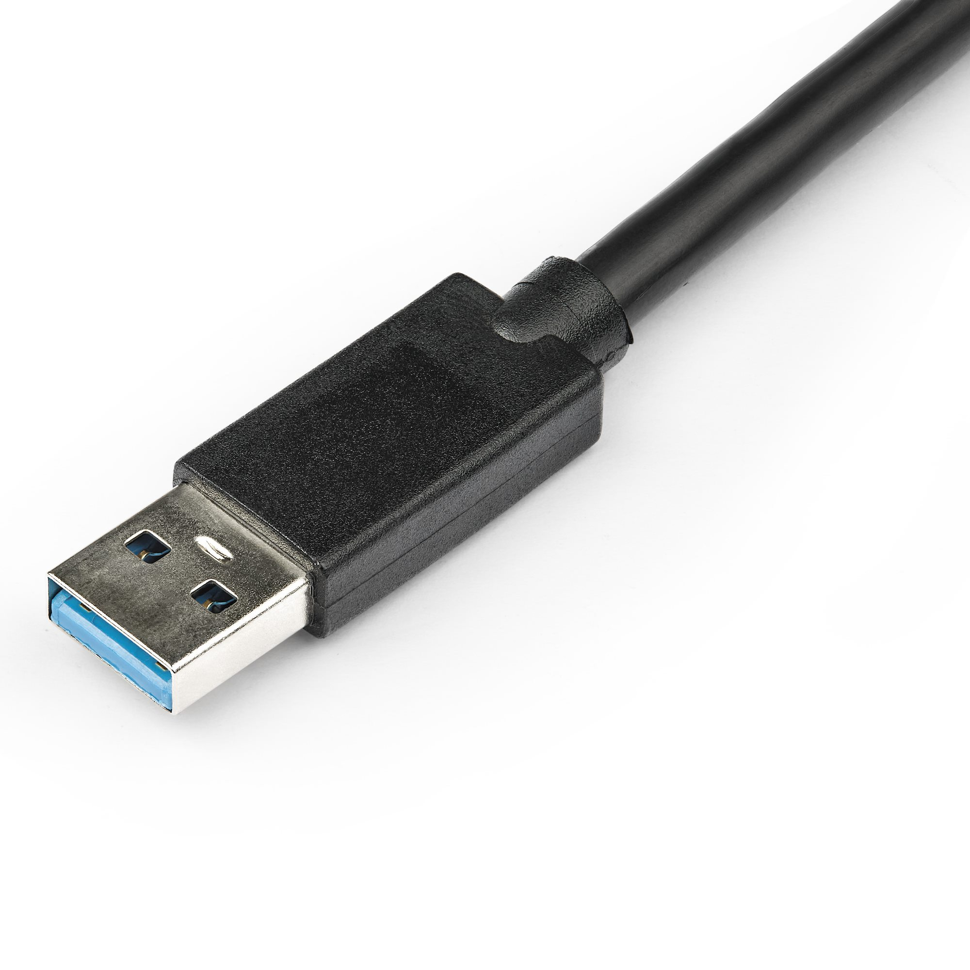 Cavo USB 3.0 nero con connettore blu, isolato su sfondo bianco.