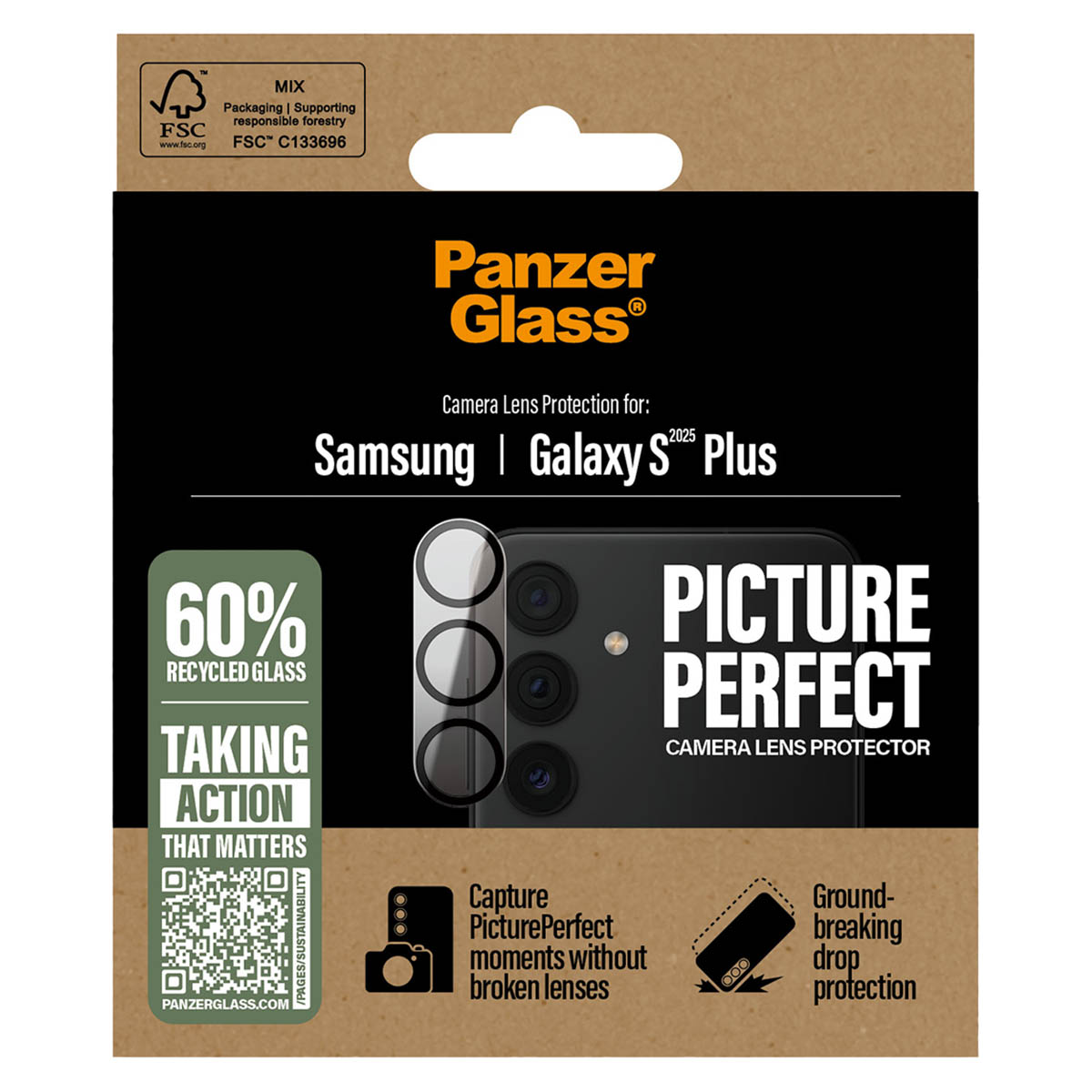 Confezione di protezione per lenti della fotocamera, con la fotocamera e il testo.