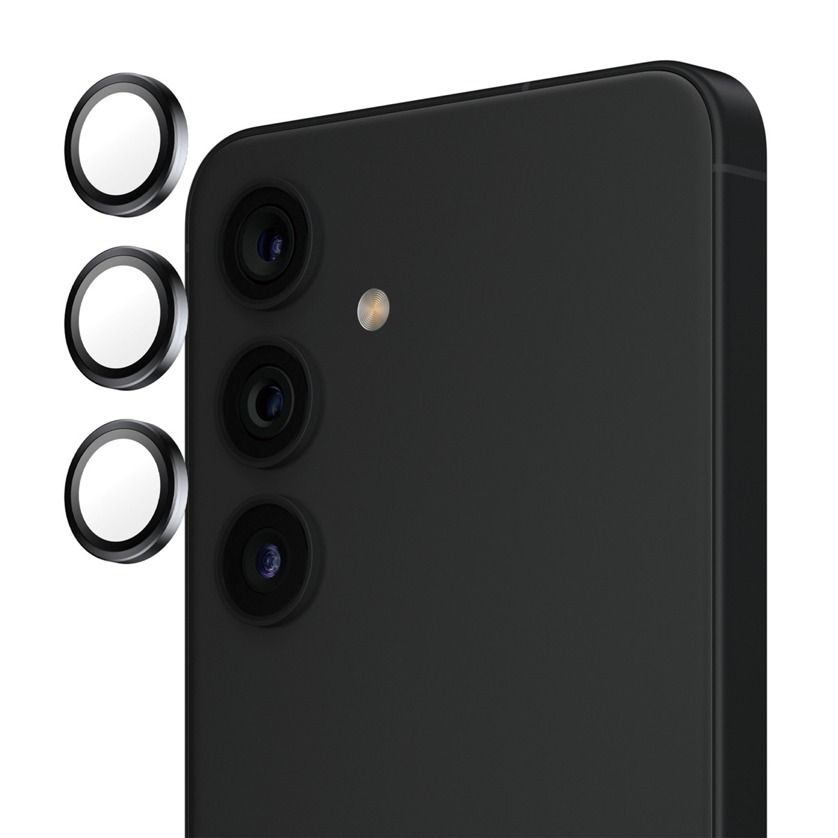 Retro del telefono nero con lenti e protezioni per fotocamera.