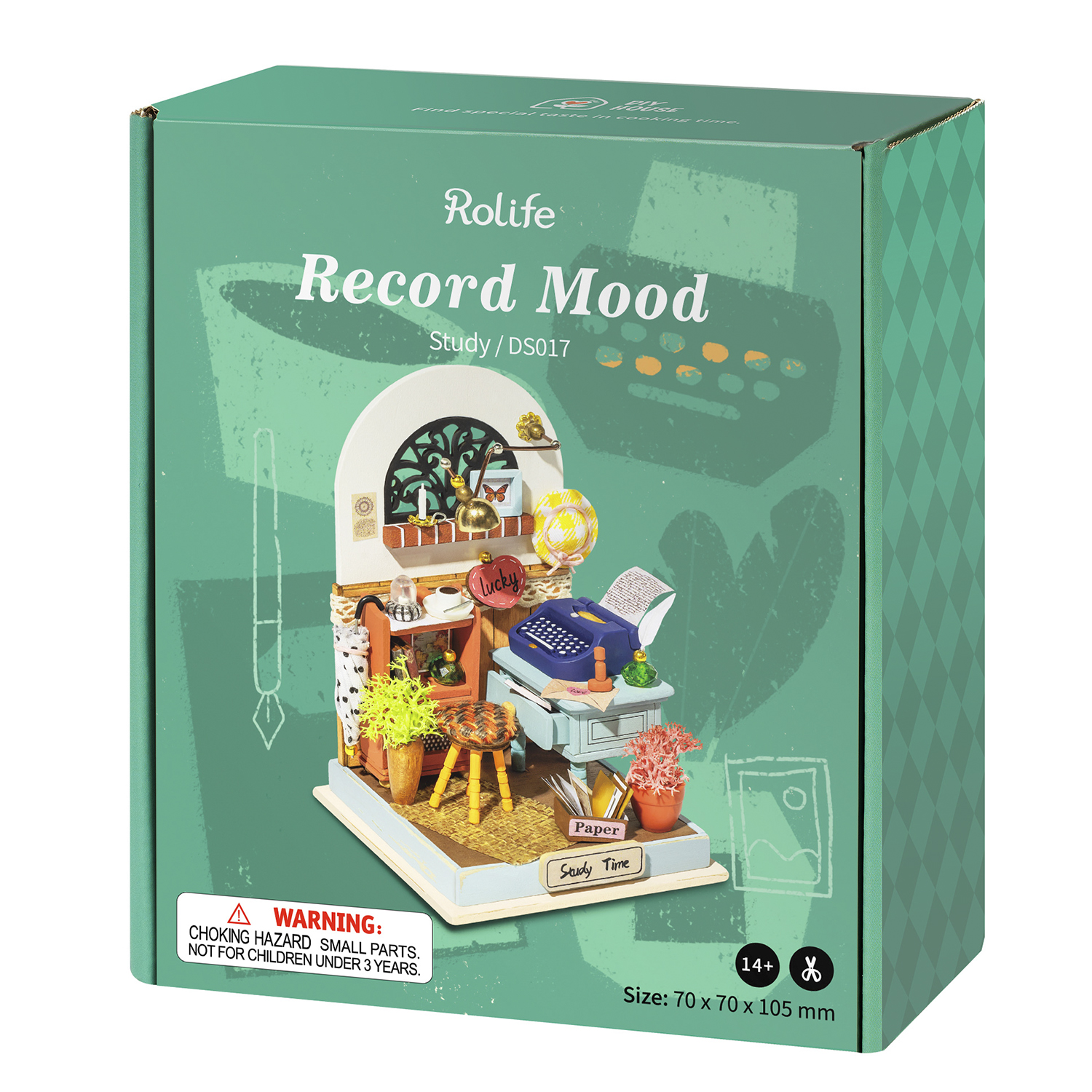 Una scatola con un set di stanze in miniatura e le parole 'Record Mood'.