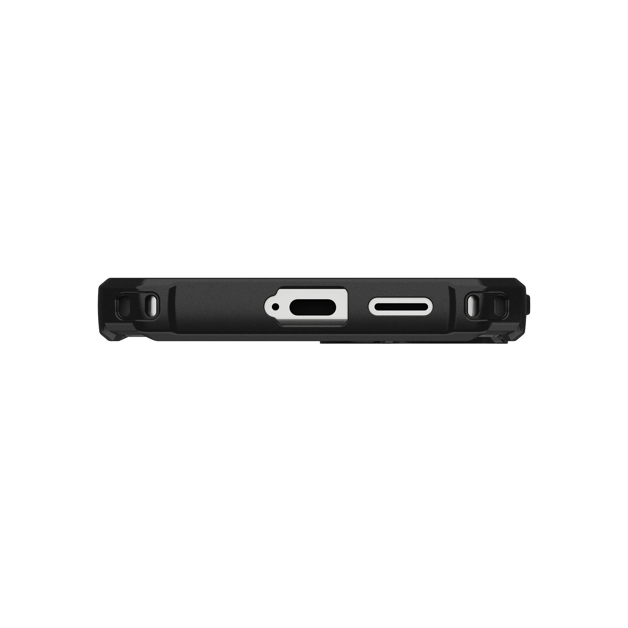 Fondo della custodia del telefono nera con porte. Una custodia nera con porte.
