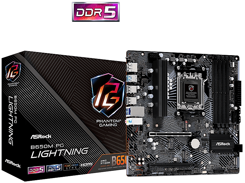 ASROCK ASRock B650M PG Lightning AM5 mATX HDMI/DP DDR5 Multimedia-Technik Mainboards AMD Motherboard Schwarz
