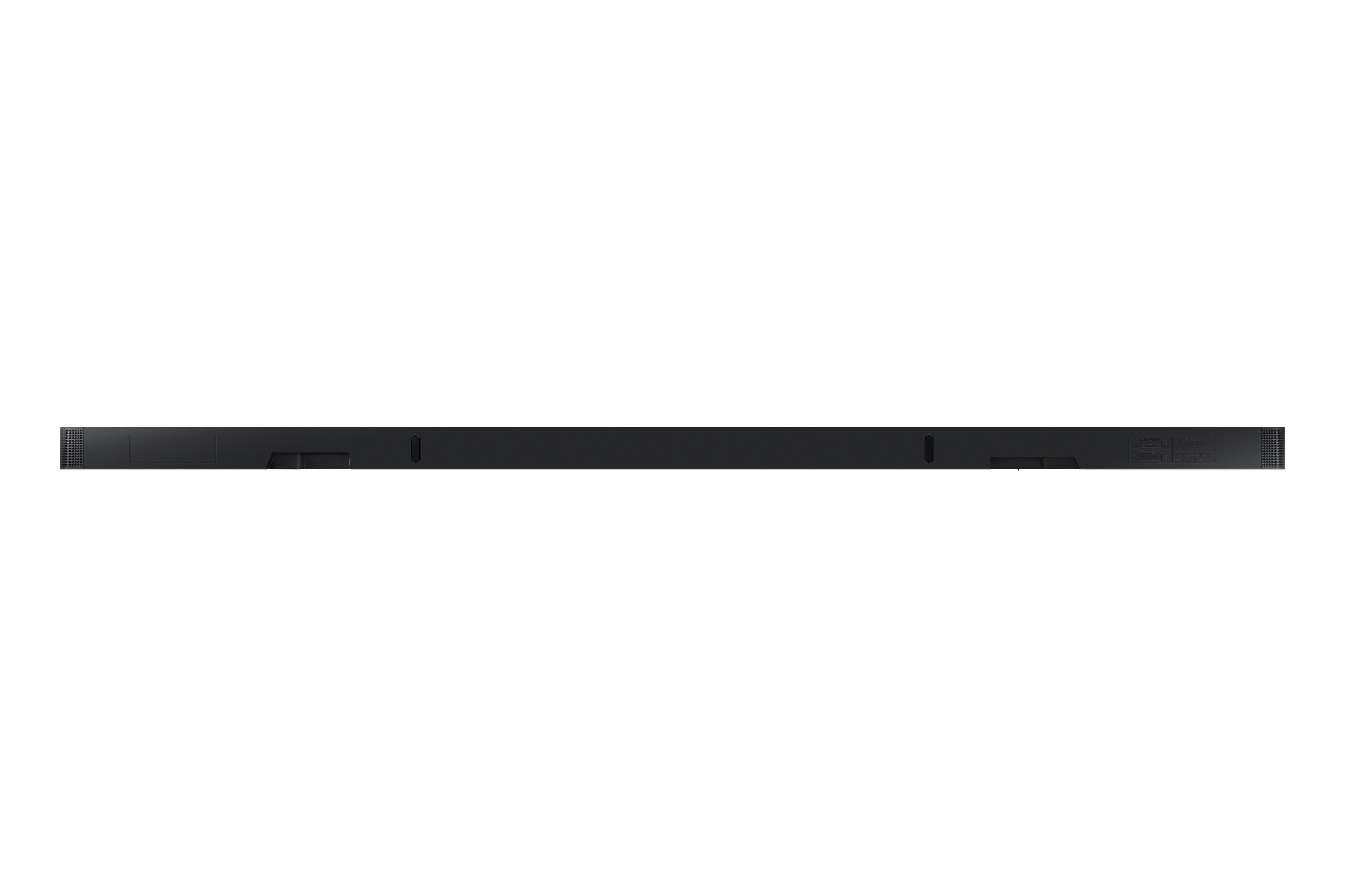 Soundbar Samsung nera vista frontale, senza controlli visibili.