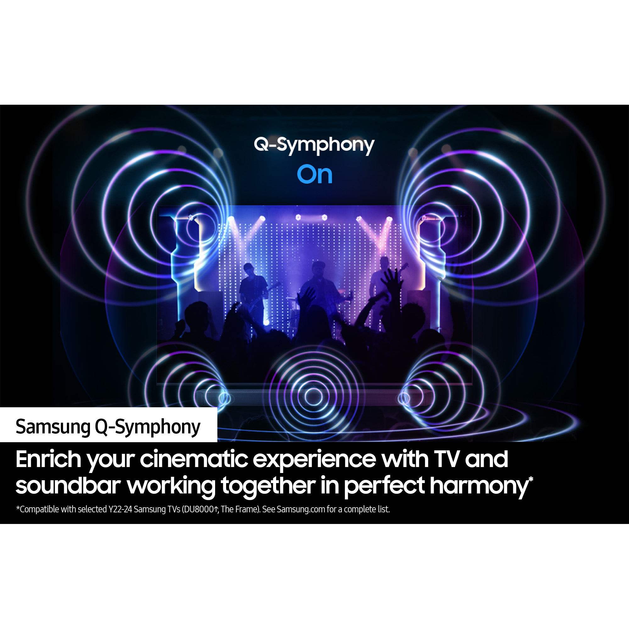 Immagine con testo: Q-Symphony e persone a un concerto.