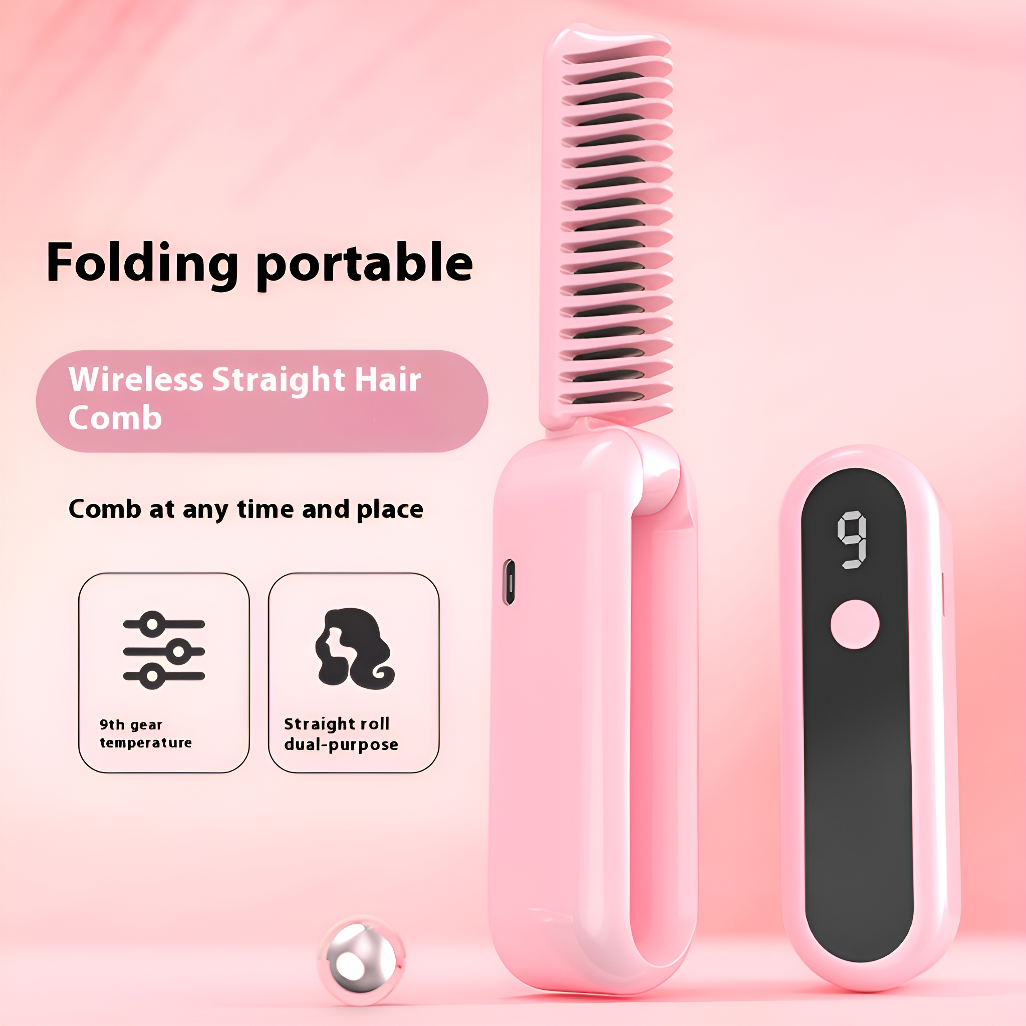 Rosa Haarglätter. Ein rosa Haarglätter mit Digitalanzeige.
