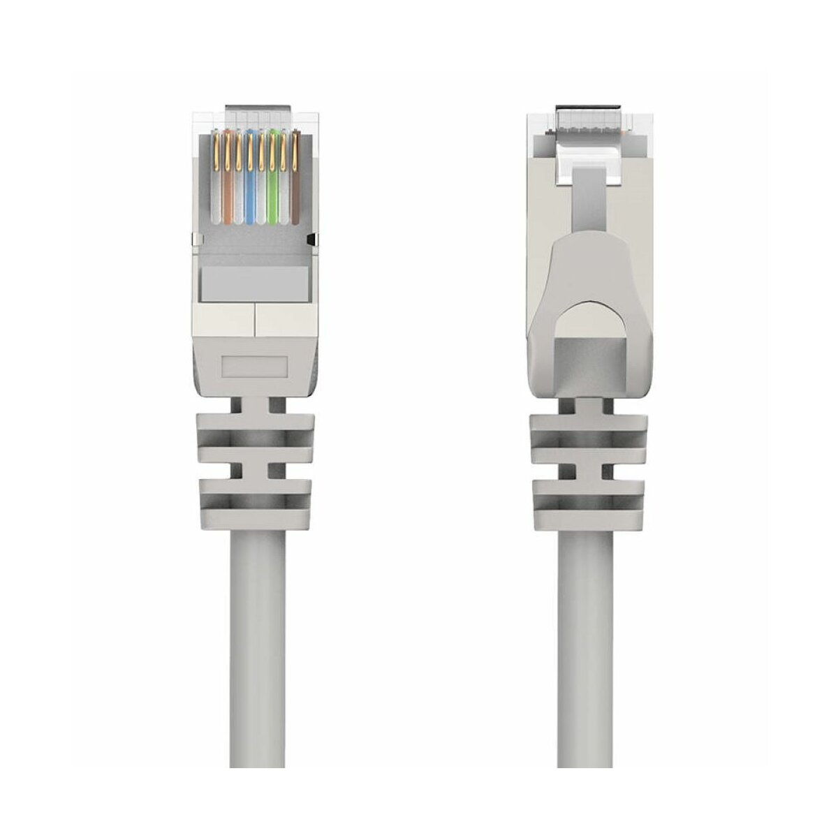 Zwei graue Ethernet-Kabel mit Steckern an jedem Ende.