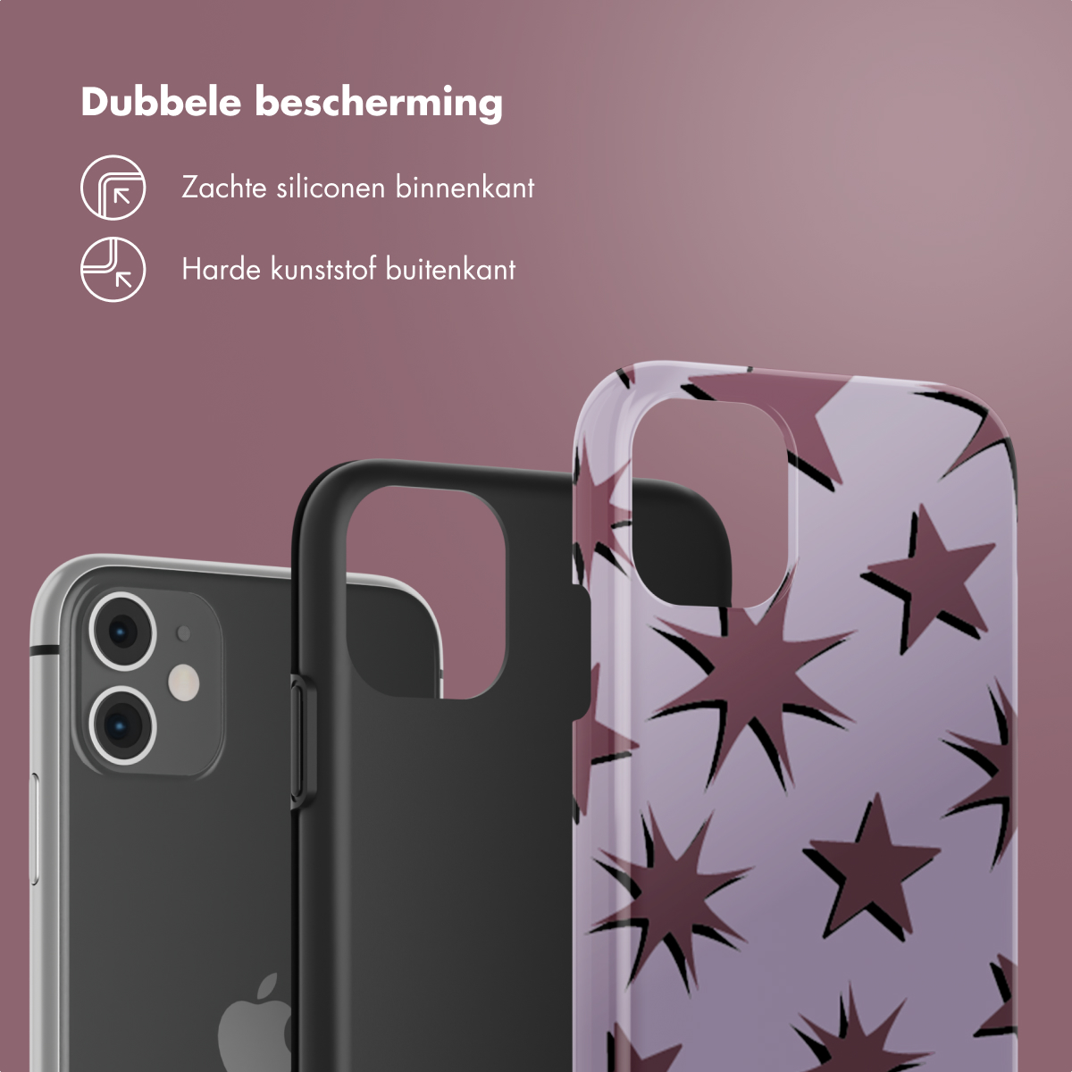 Trois coques de téléphone alignées, présentant différents motifs et couleurs.
