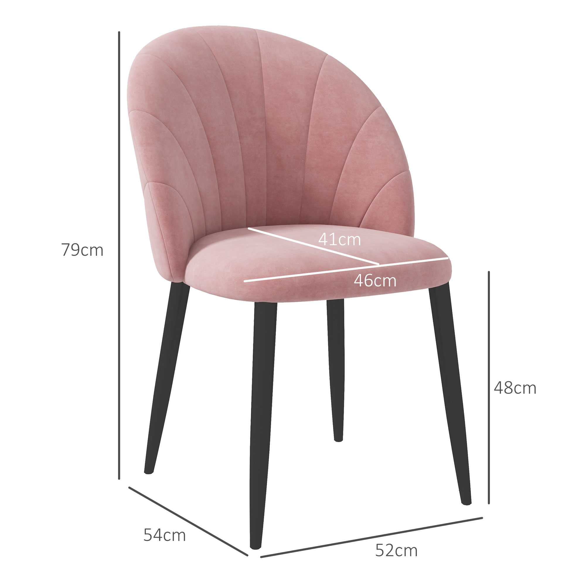 Una sedia rosa con dimensioni etichettate sull'immagine.