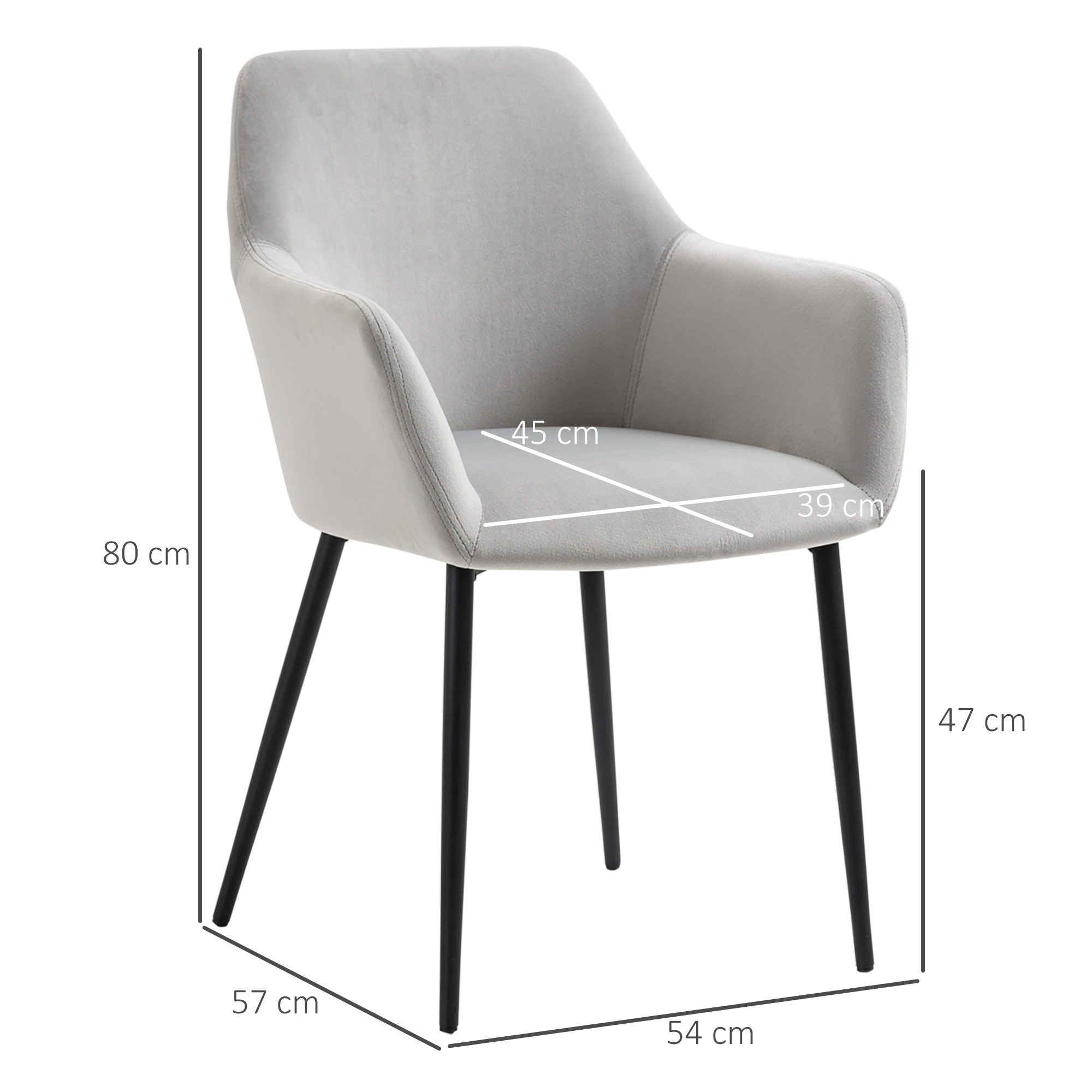 Hellgrauer Stuhl mit schwarzen Beinen. Maße: 45x39 cm (Sitz), 80 cm hoch, 57x54 cm (Sockel), 47 cm hoch.