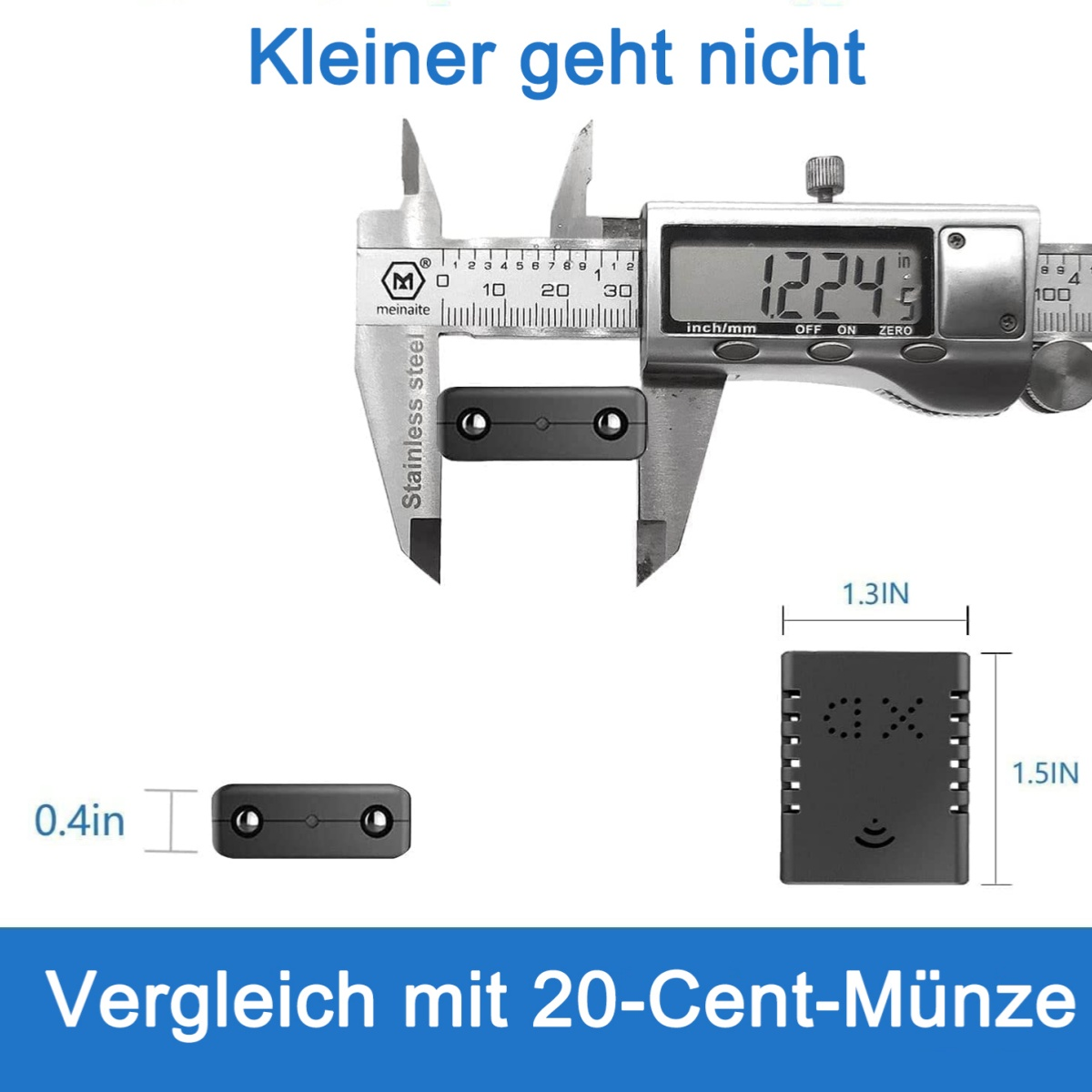 Messschieber messen ein kleines Objekt mit angegebenen Abmessungen und ein kleineres Objekt.