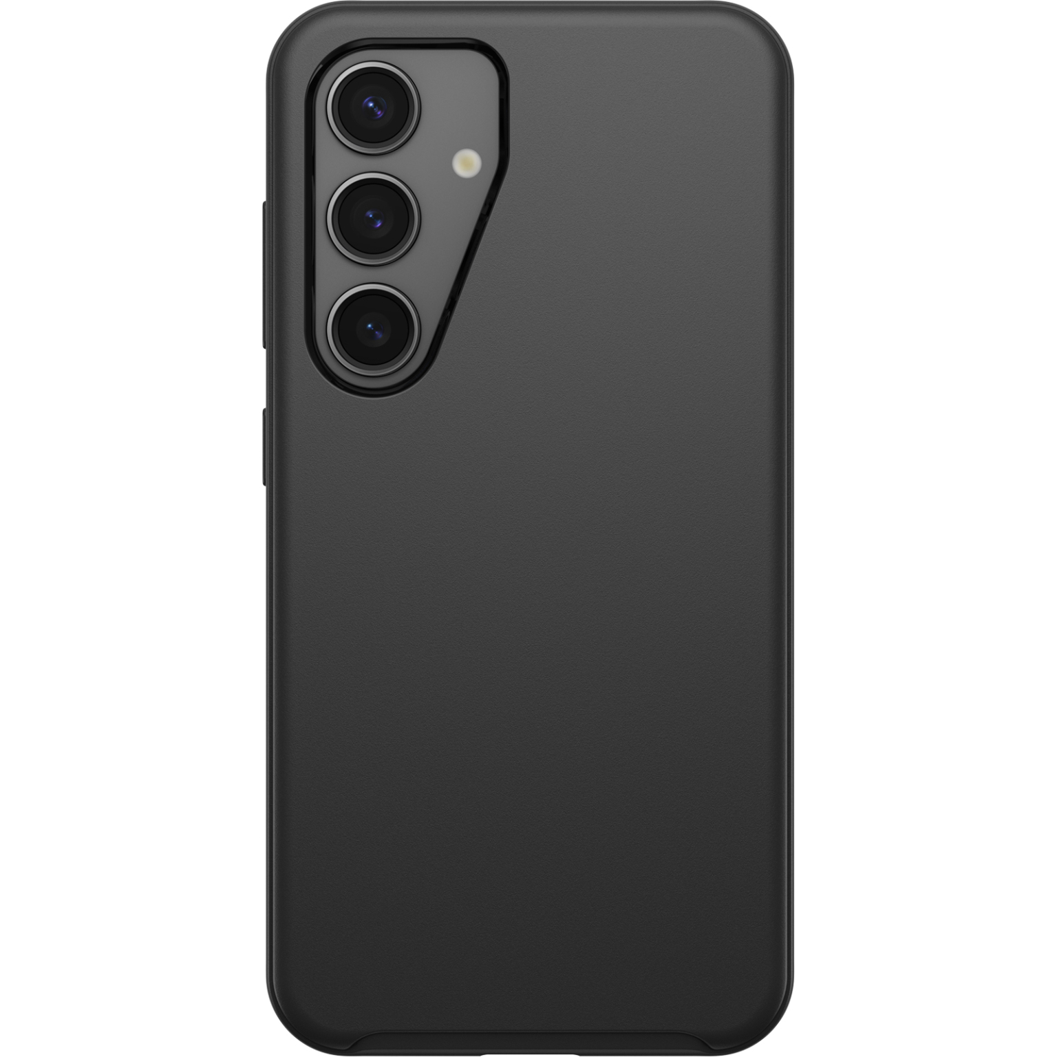 Zwarte telefoonhoes met drie cameralenzen.
