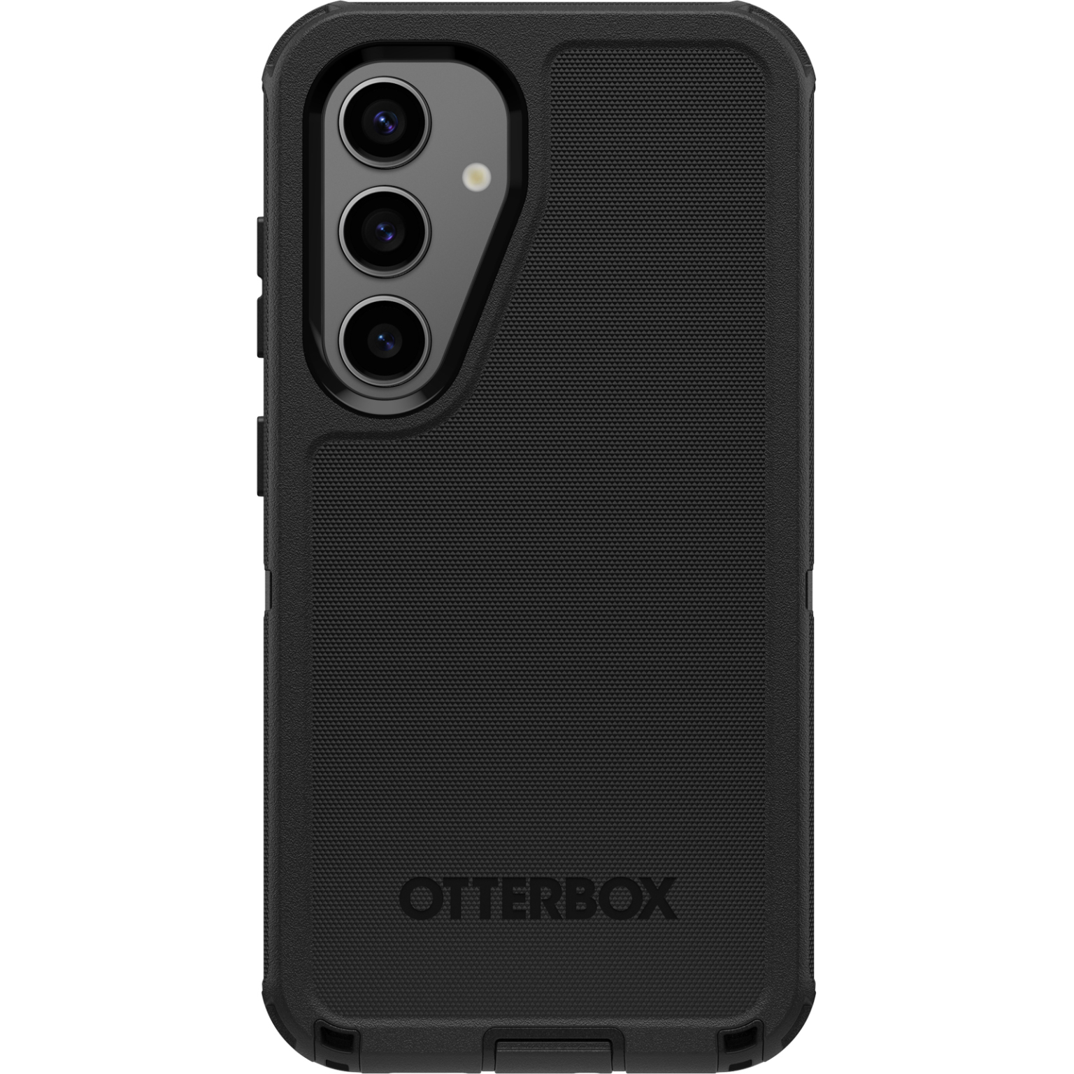 Zwarte telefoonhoes met drie camera's. Otterbox-logo.