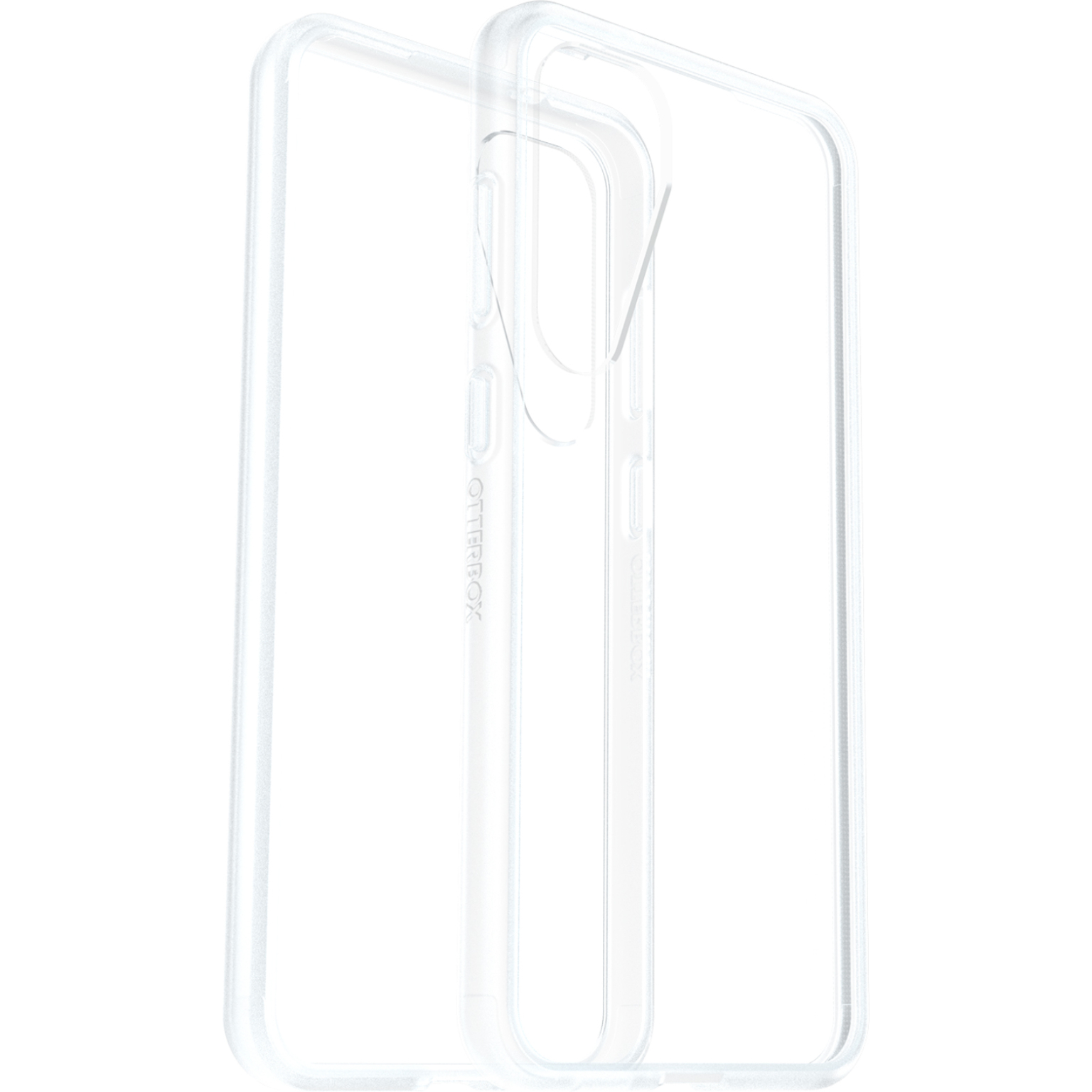 Transparante telefoonhoes, gemaakt van transparant plastic, met de binnenkant en details, witte achtergrond.