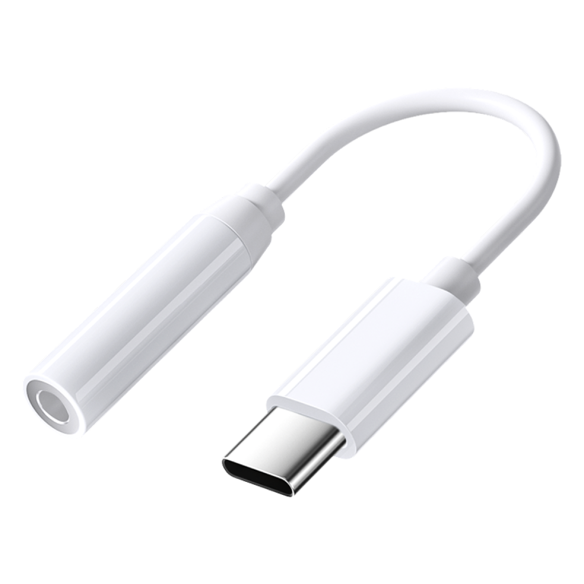 Cavo adattatore da bianco a USB-C. Il cavo è su sfondo bianco.