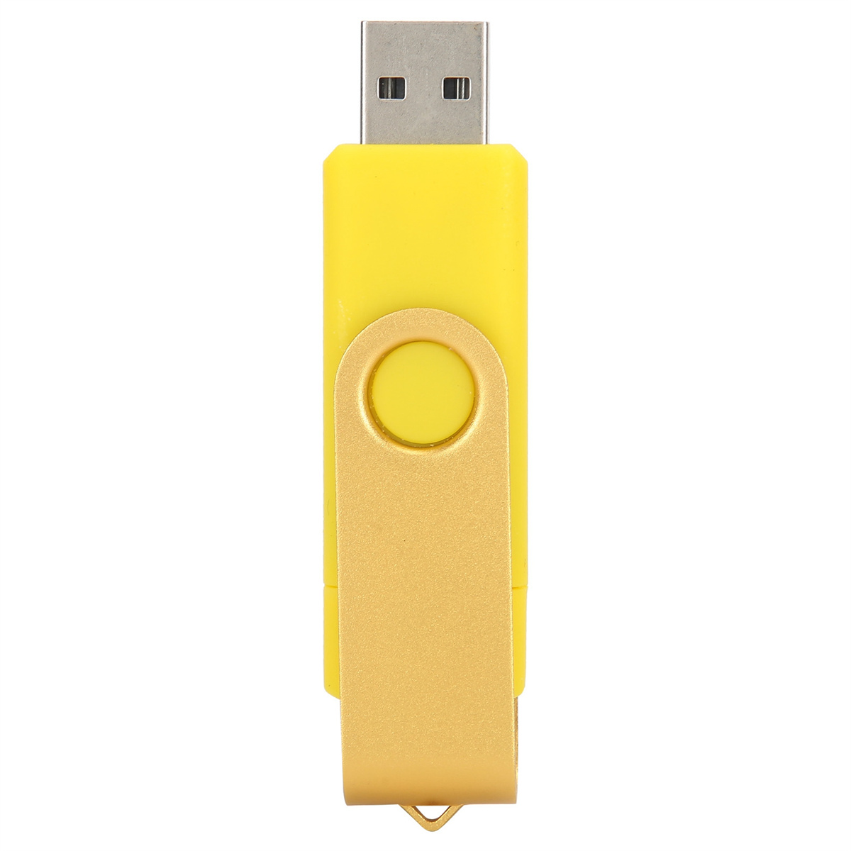 Gelber USB-Stick. Ein gelber USB-Stick mit goldfarbenem Drehgelenk.