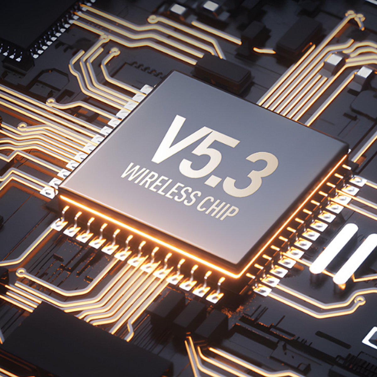 Nahaufnahme einer Leiterplatte mit einem V5.3 Wireless Chip.