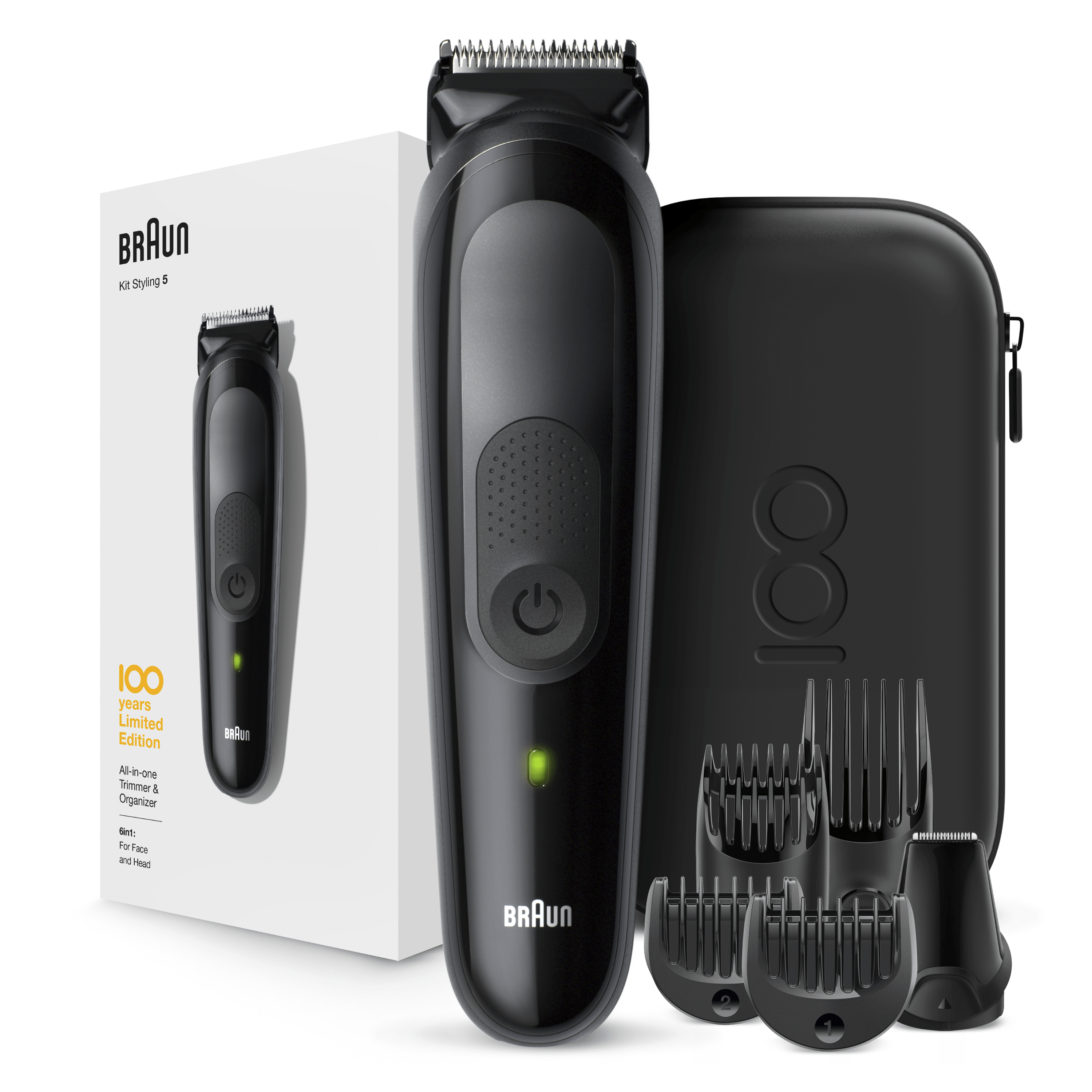 Kit recortador de barba Braun negro, incluye recortador, accesorios y estuche.
