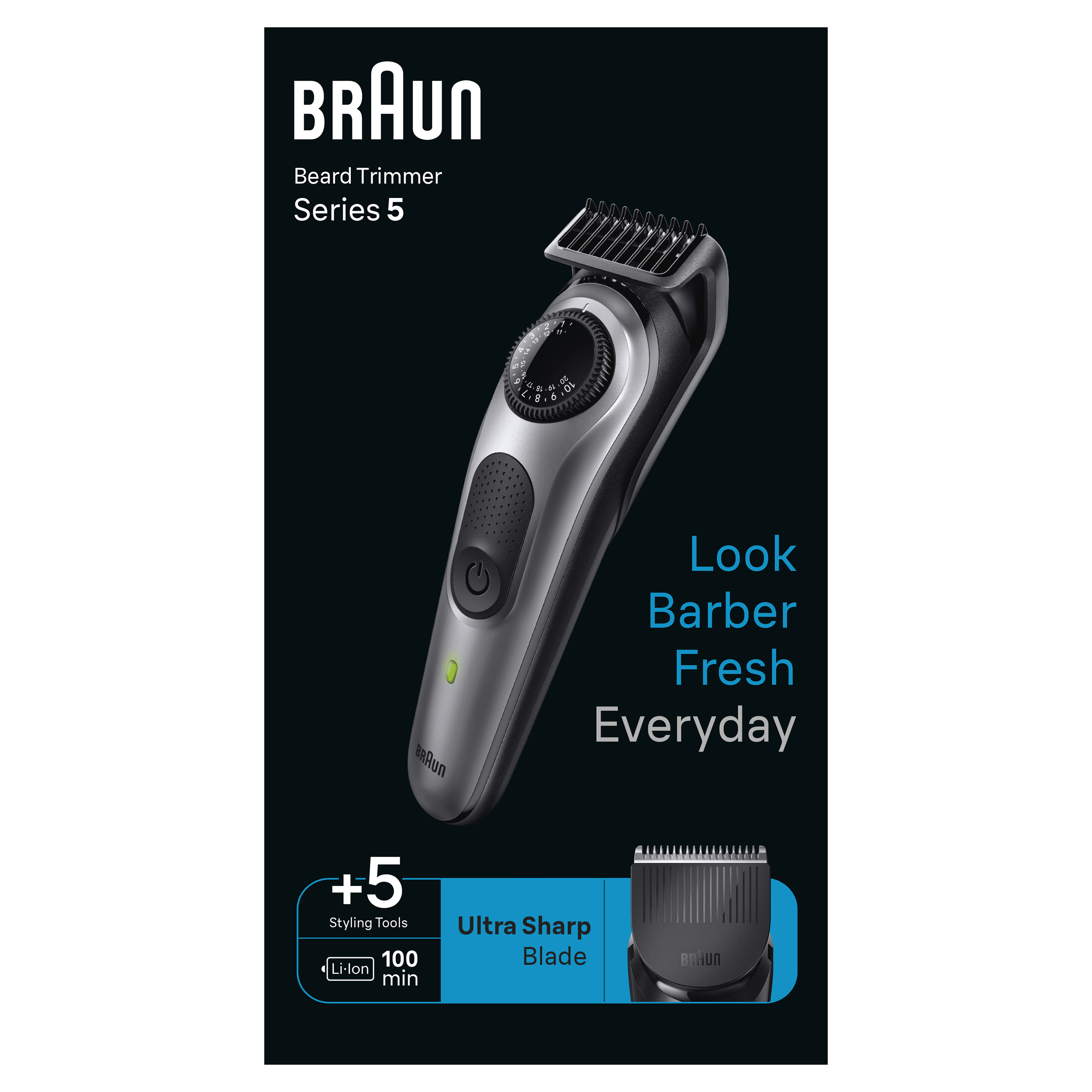 Regolabarba Braun, con strumenti per lo styling e un 