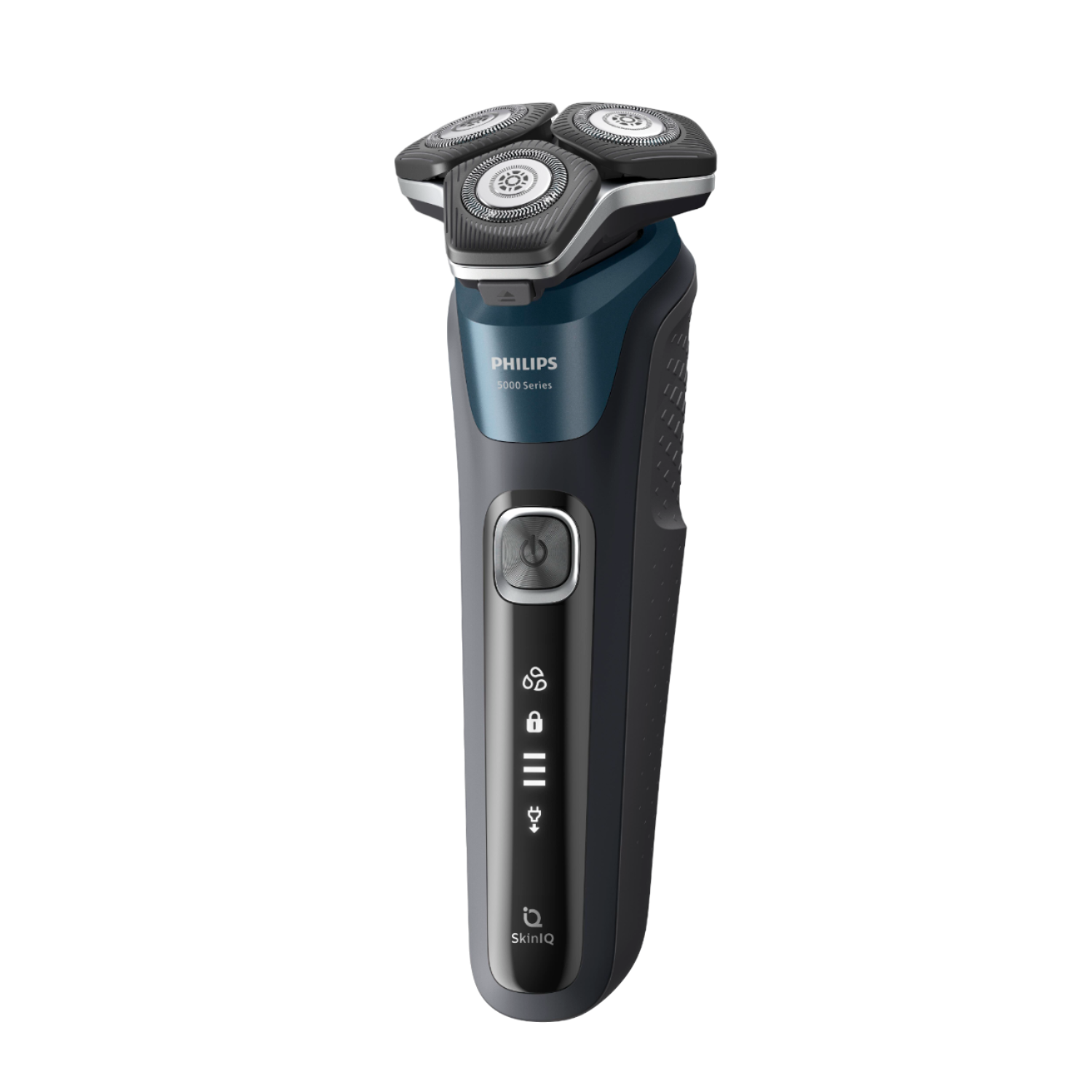 Golarka elektryczna Philips z trzema głowicami obrotowymi, schemat kolorów niebieski i czarny.