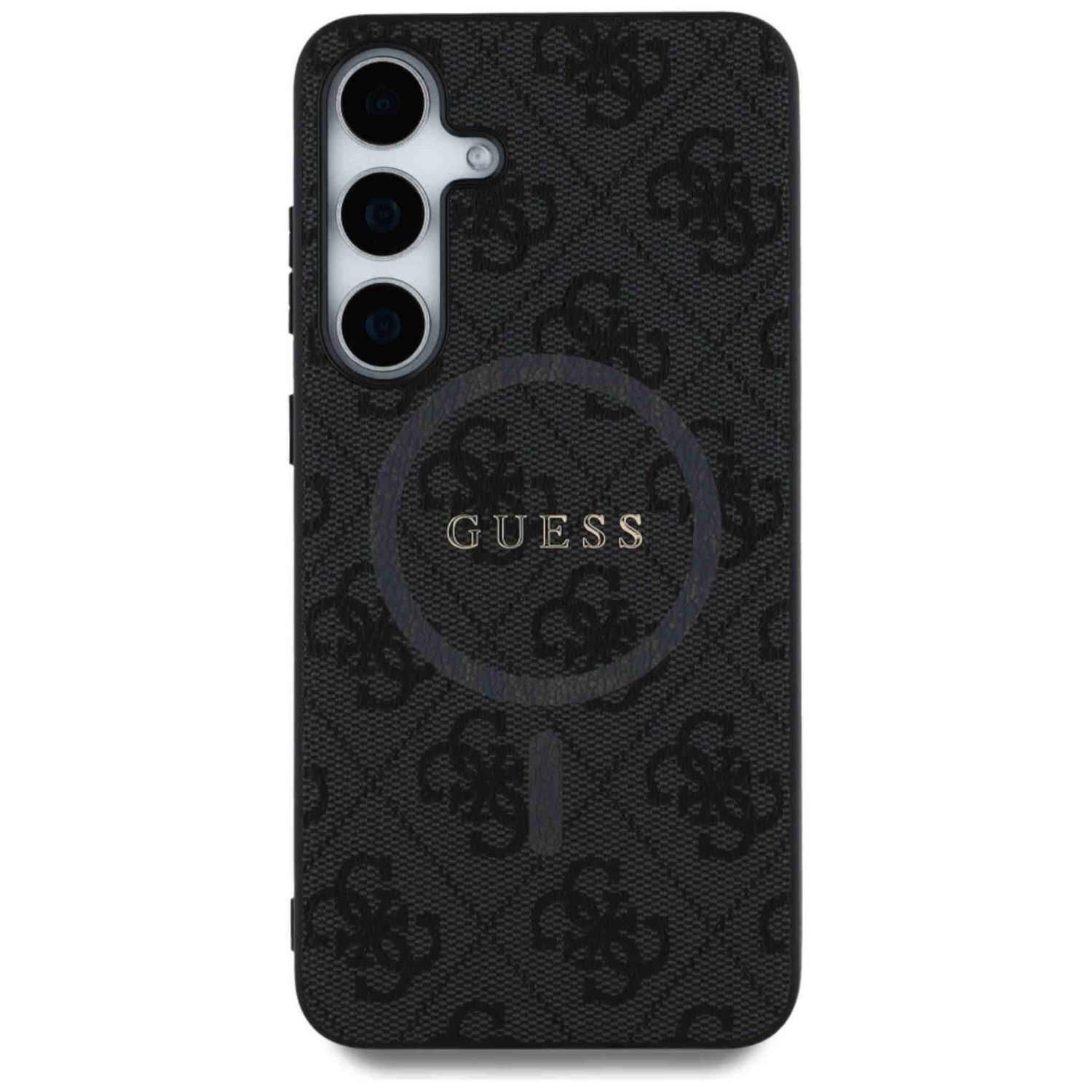 Etui na telefon z czarnym wzorem i napisem 'GUESS'.
