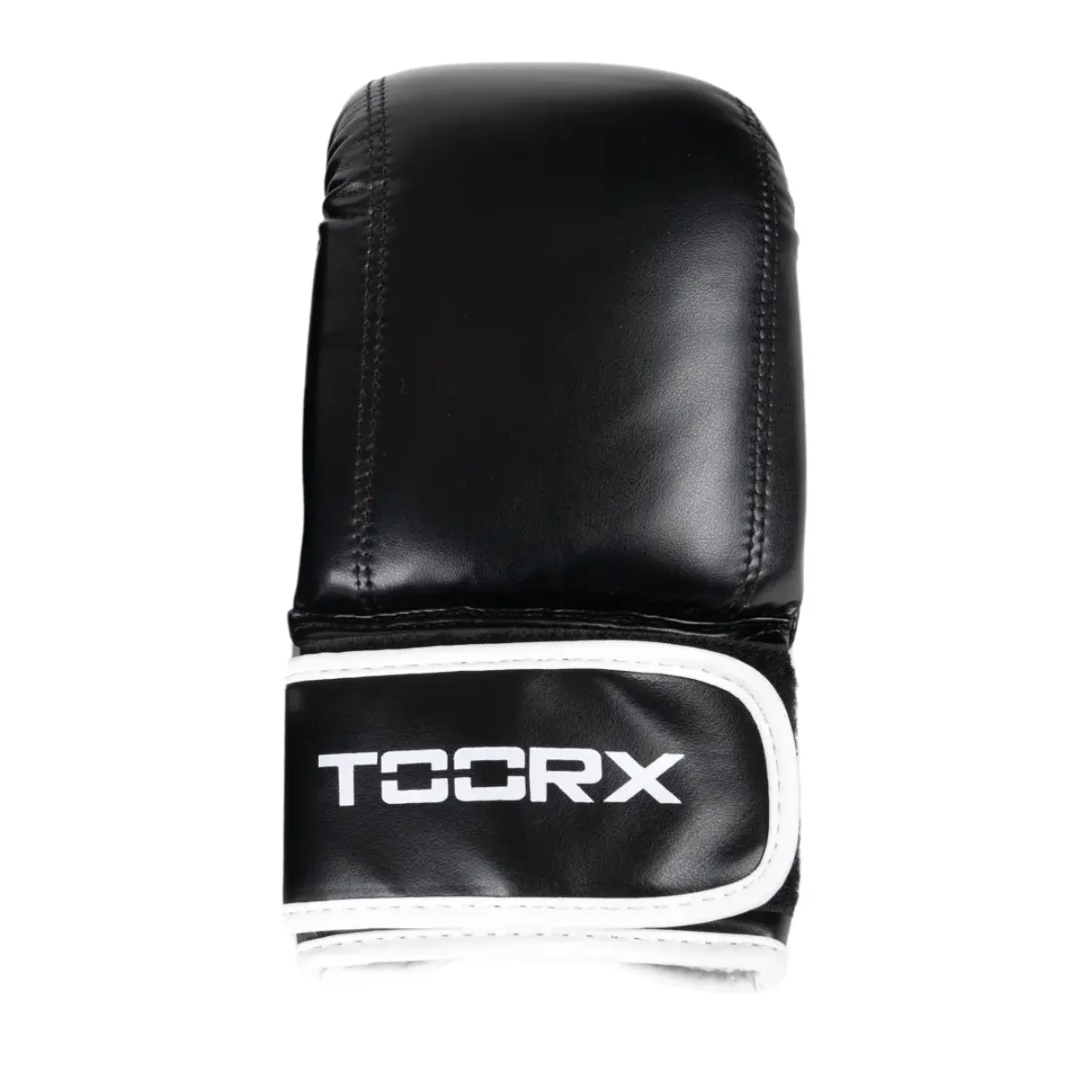 Black boxing glove with white wrist strap. The brand TOORX is printed in white on the strap.