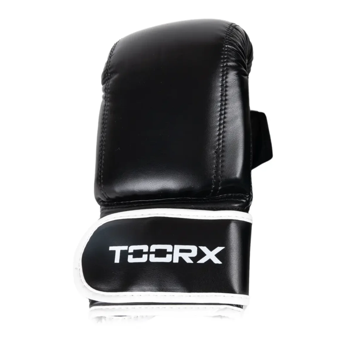 A black boxing glove with a white wrist strap and the logo 'TOORX'.