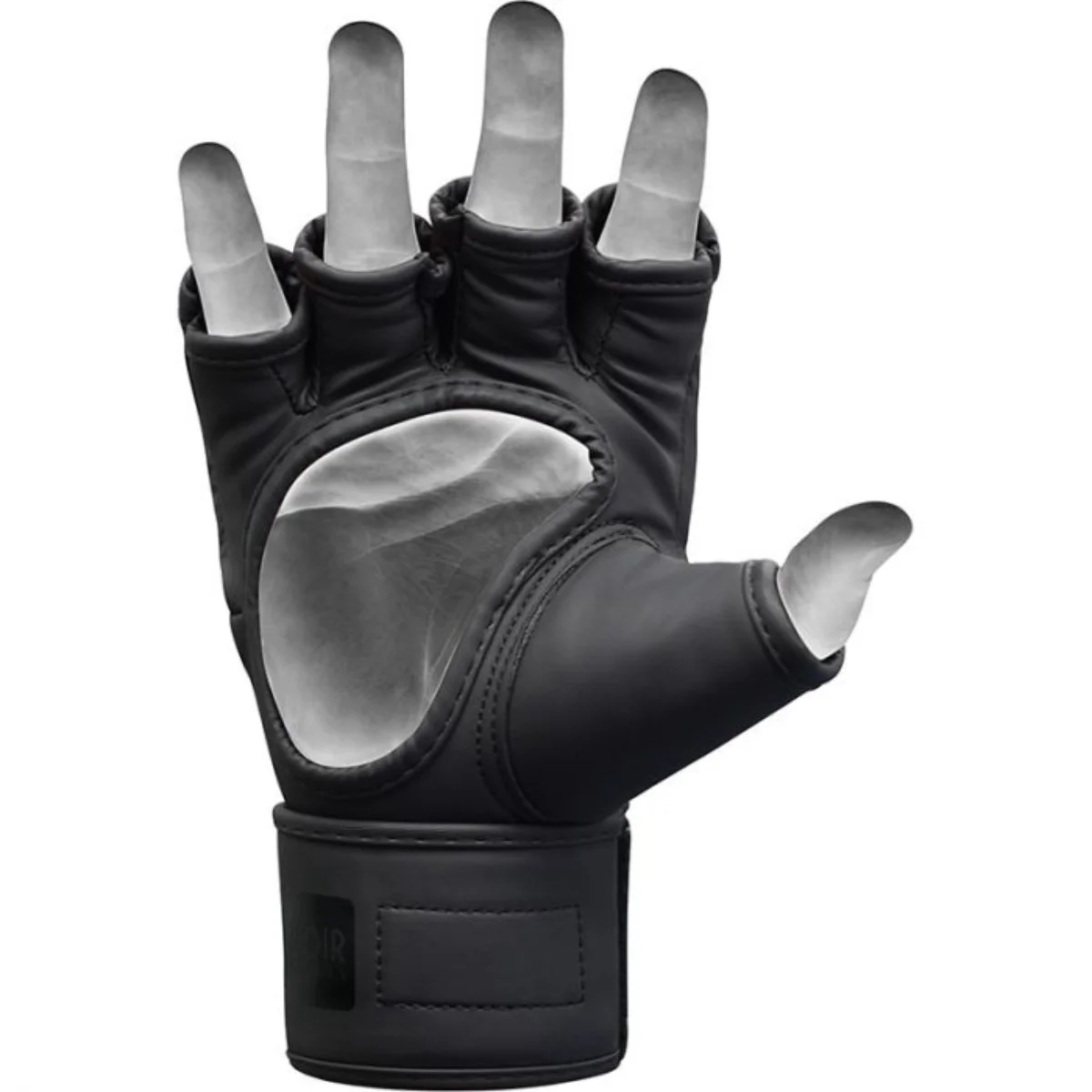 Gants d'haltérophilie noirs avec doigts ouverts et sangle de poignet, isolés sur fond blanc.
