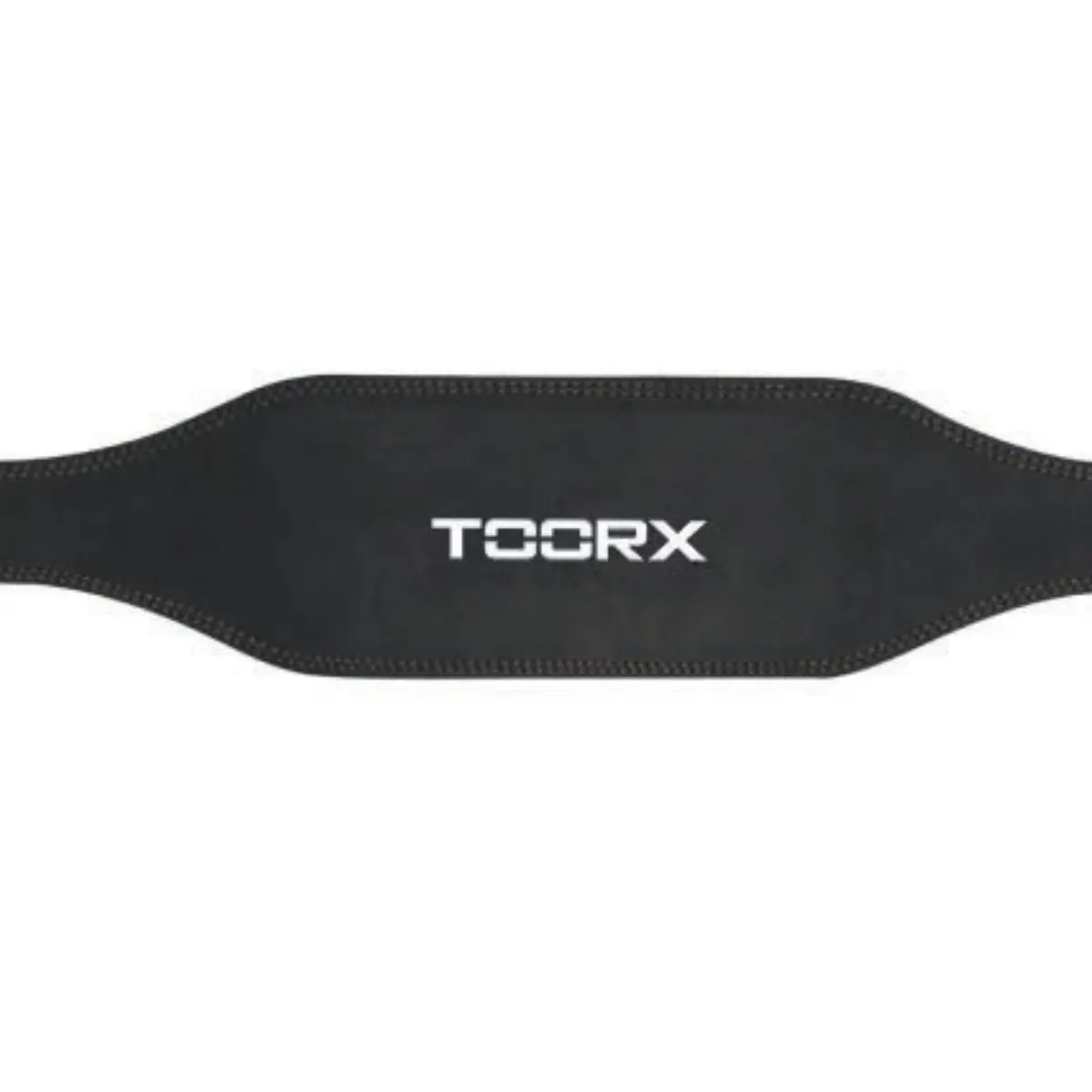 A black weightlifting belt with the white Toorx logo in the center. The belt is on a white background.