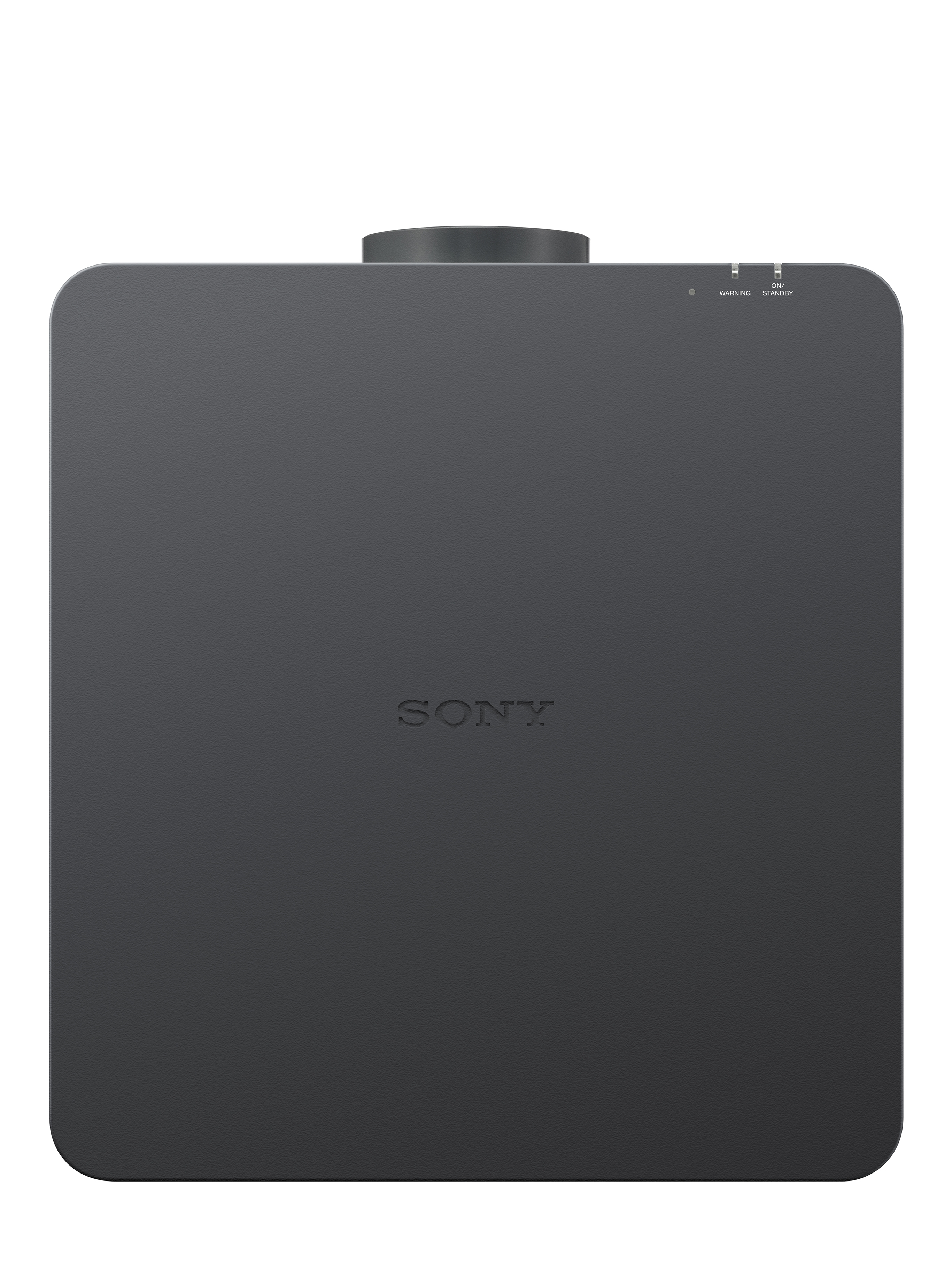 Un proiettore Sony grigio con il logo Sony su sfondo scuro.