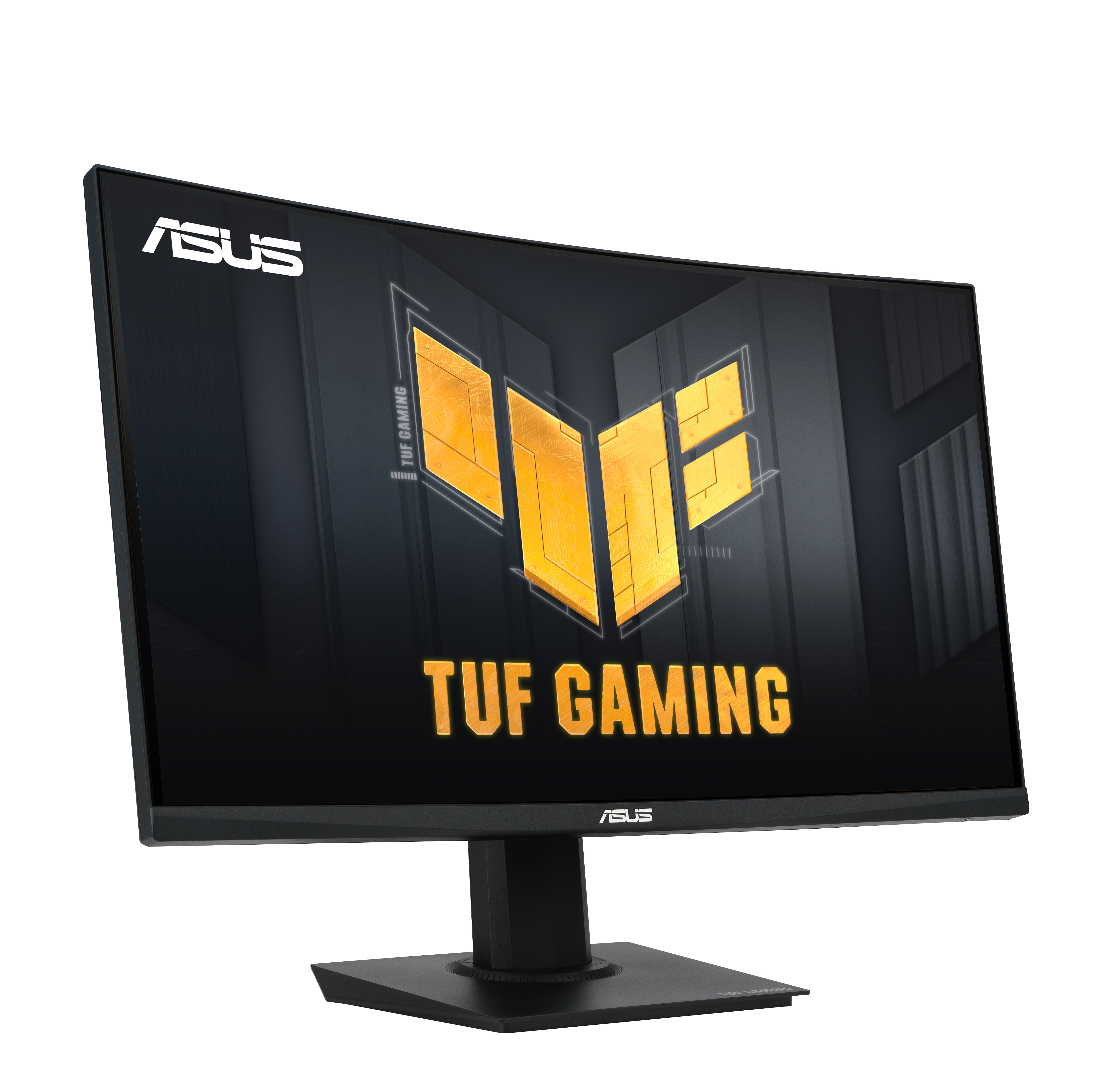 Zakrzywiony monitor ASUS TUF Gaming, czarny z logo.