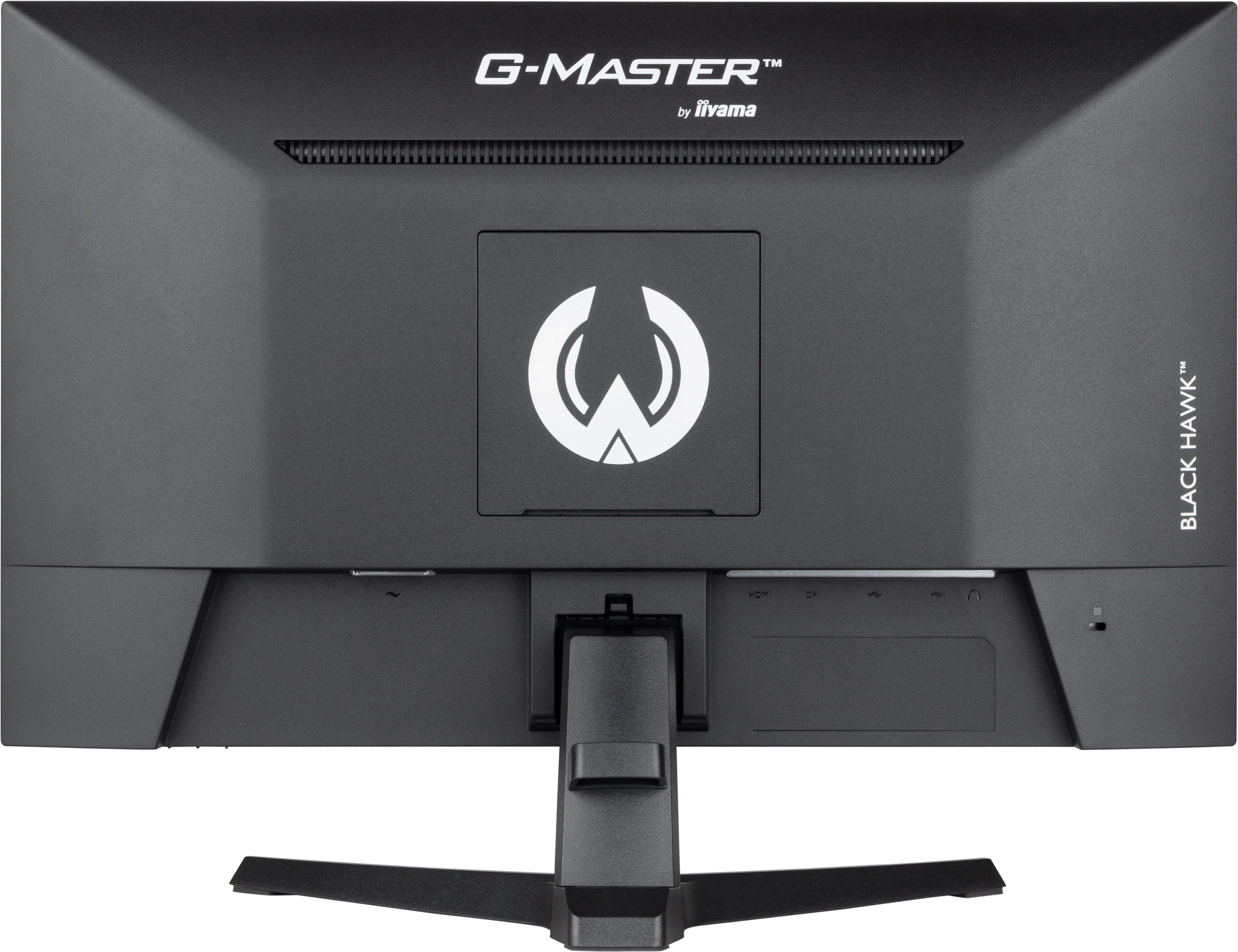 Parte trasera de un monitor G-MASTER. Es negro con puertos y soporte.