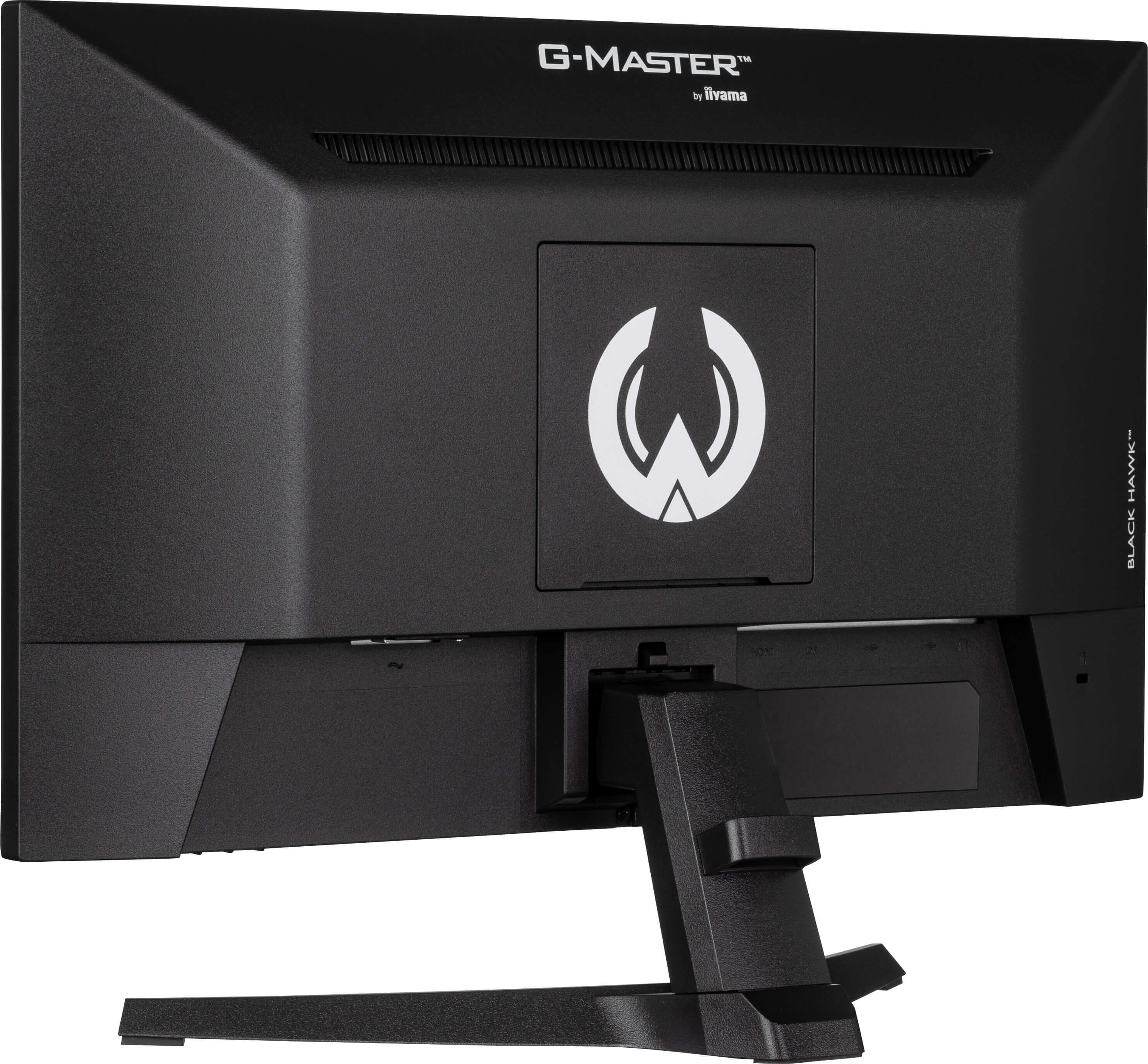 Arrière d'un moniteur noir avec le logo G-Master. Black-Hawk est écrit en bas.