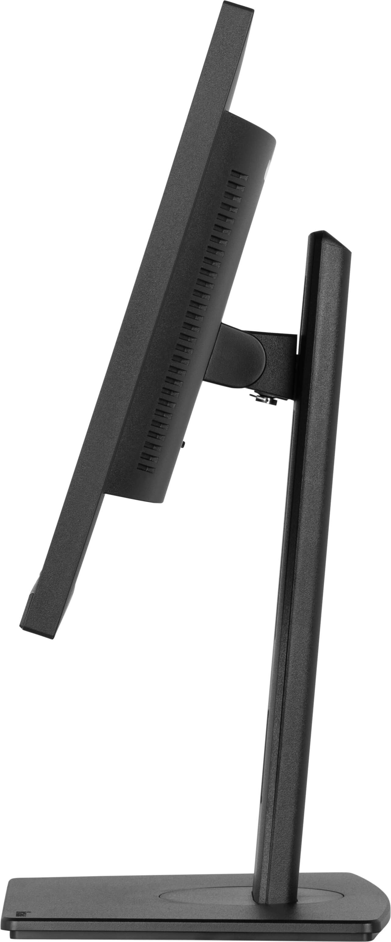 Czarny monitor z profilem i stojakiem.