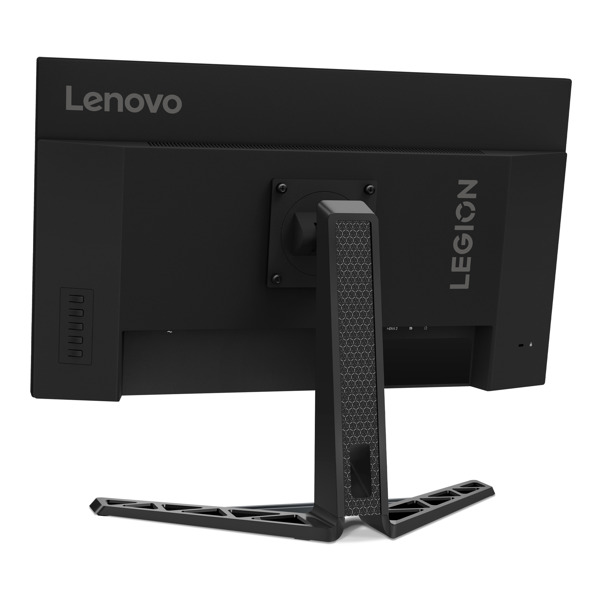 Tył monitora Lenovo Legion z nazwą marki, tekstem Legion i portami.