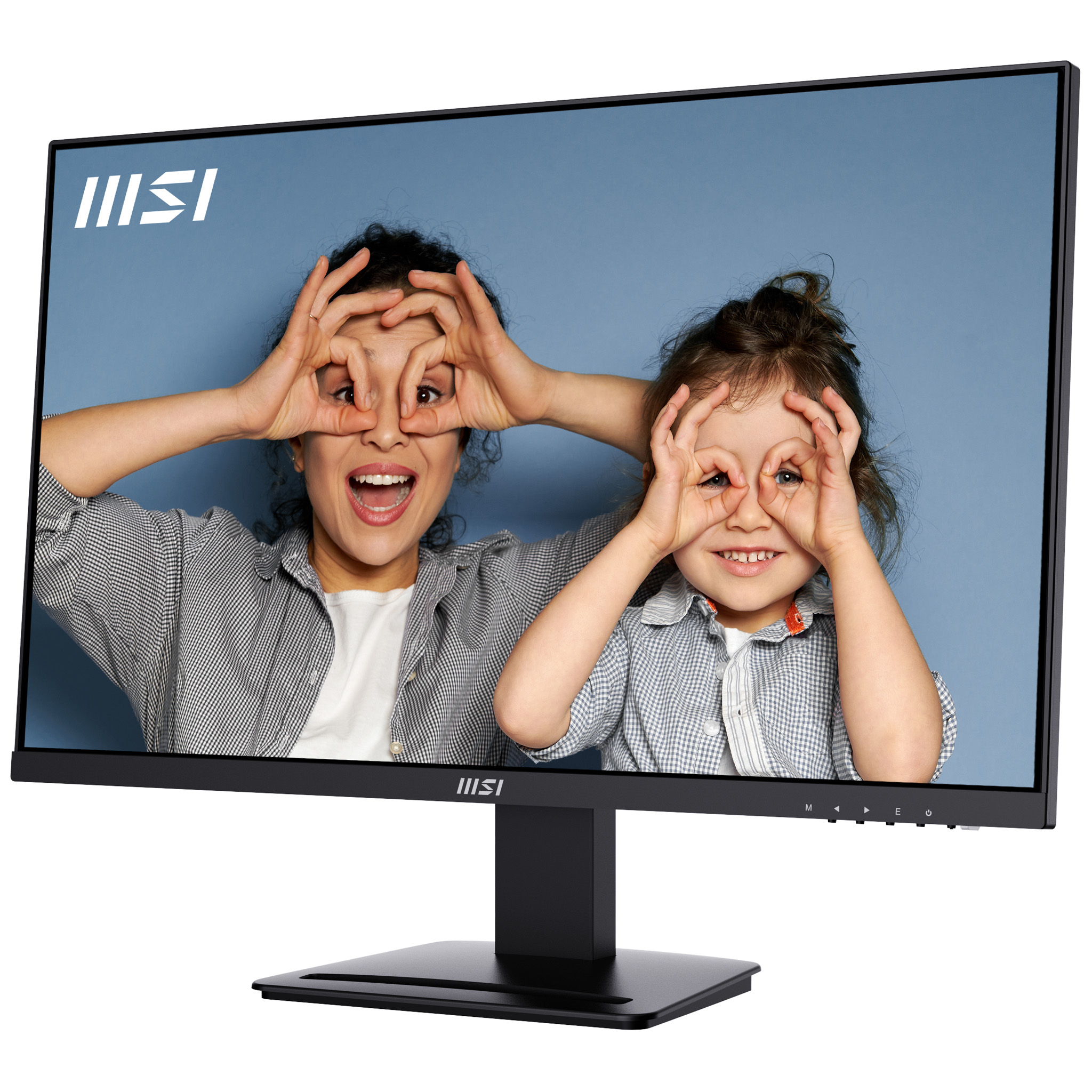 Moniteur MSI. Mère et enfant faisant des cercles avec leurs doigts sur l'écran.