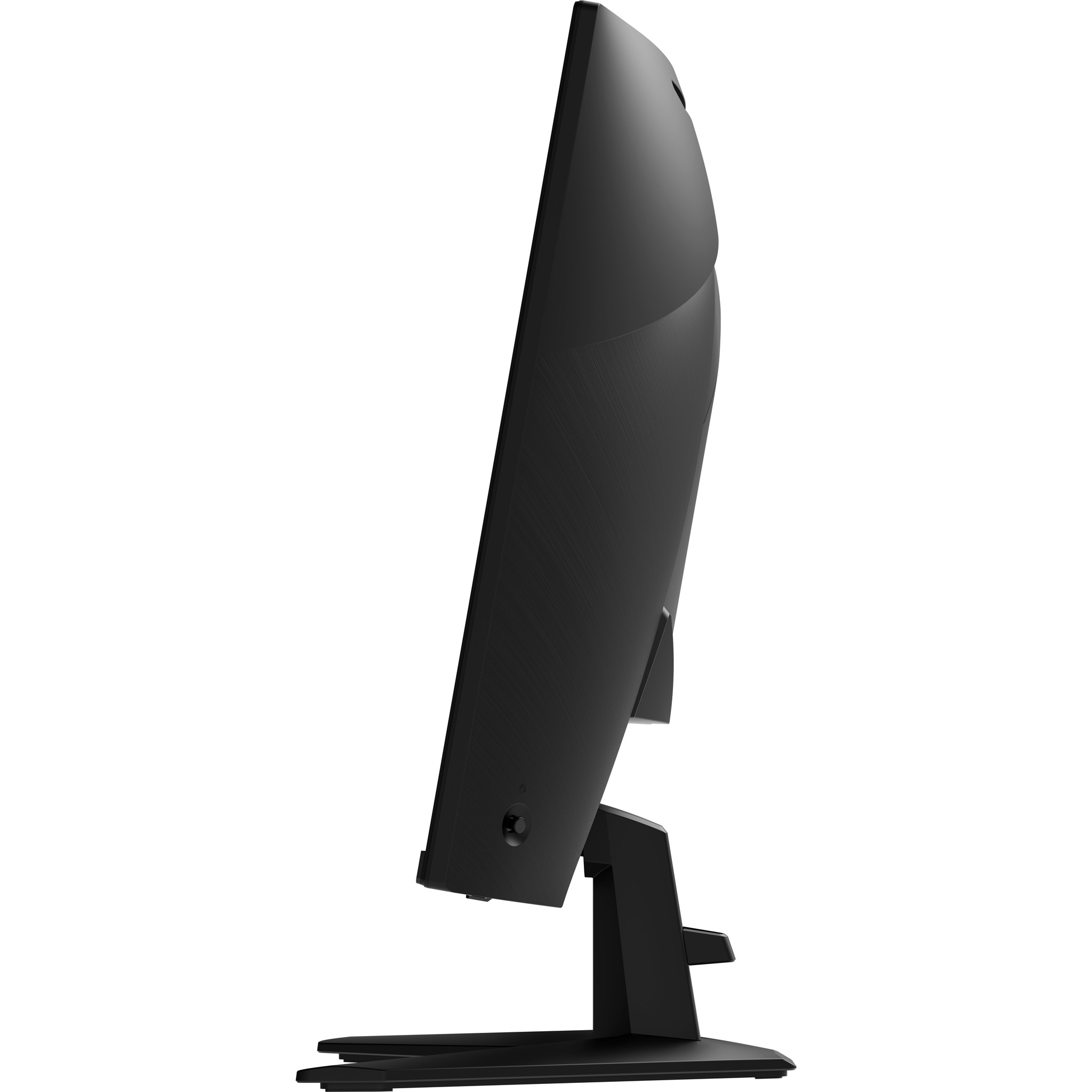 Side view of a black monitor. It has a stand and a few ports on the side.