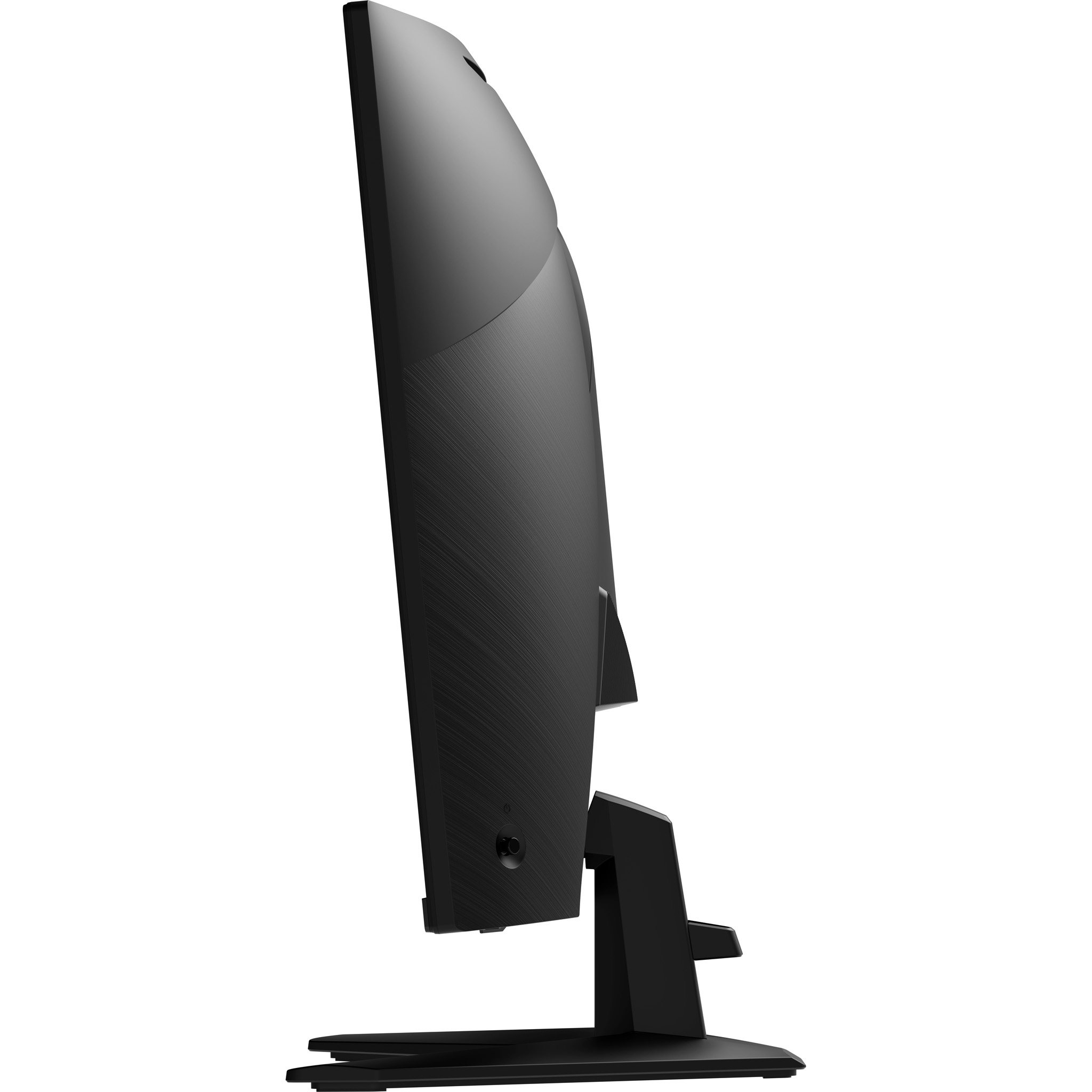 Side view of a sleek, black computer monitor with a modern design.