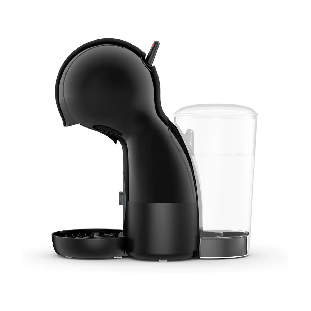 Una macchina per caffè Nespresso nera con un serbatoio dell'acqua sul lato destro.