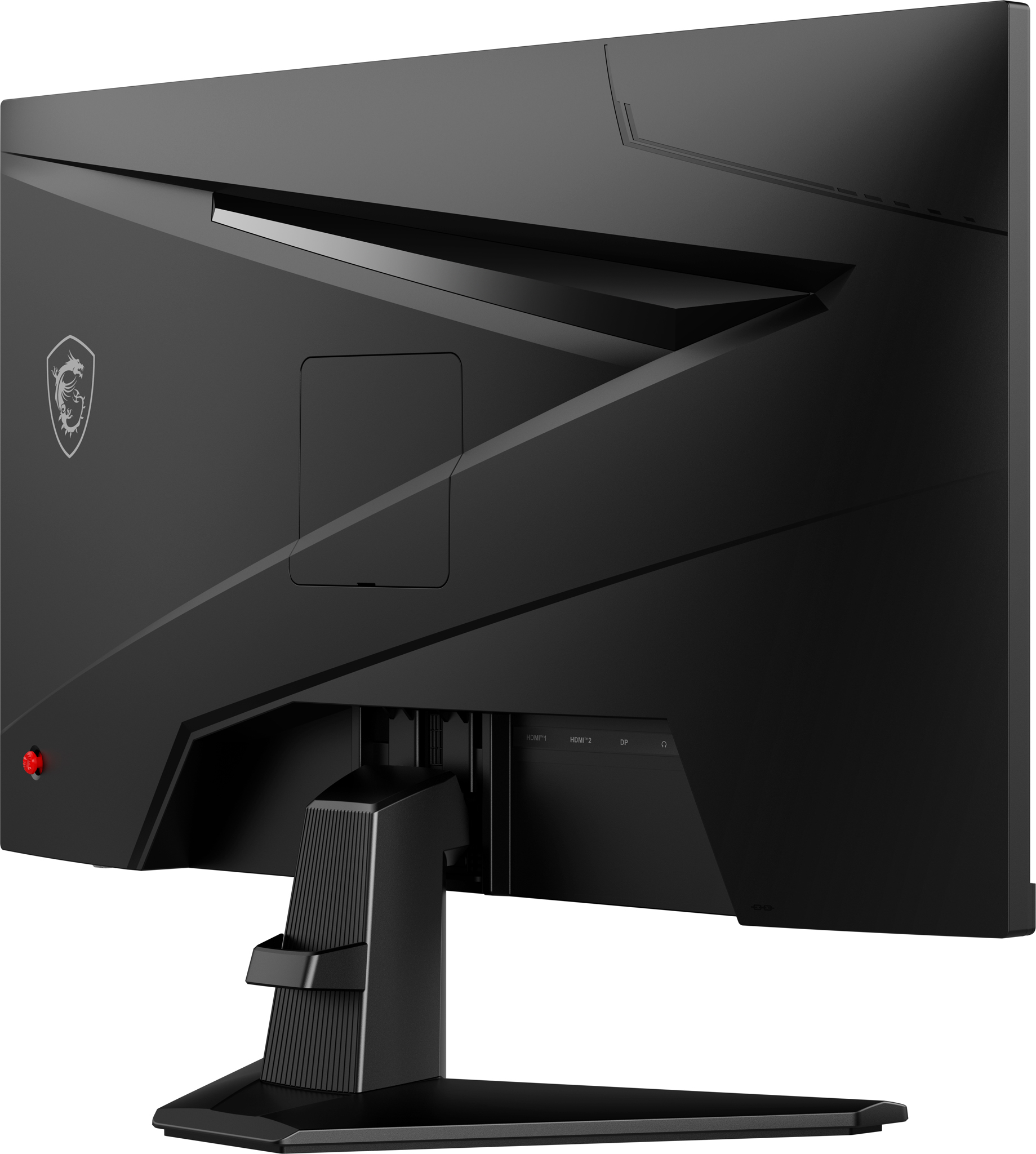 Schwarzer Computermonitor mit der Rückseite nach oben. Er hat ein rotes Licht an der Seite.