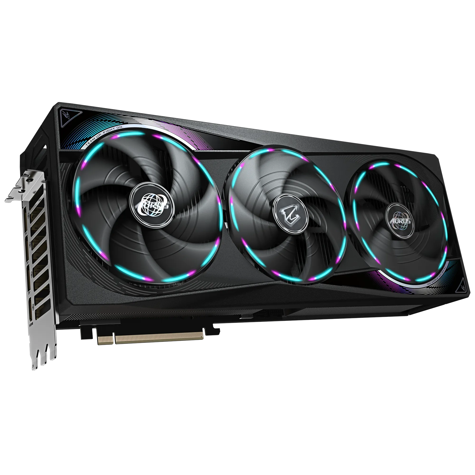 Czarna karta graficzna z trzema wentylatorami.