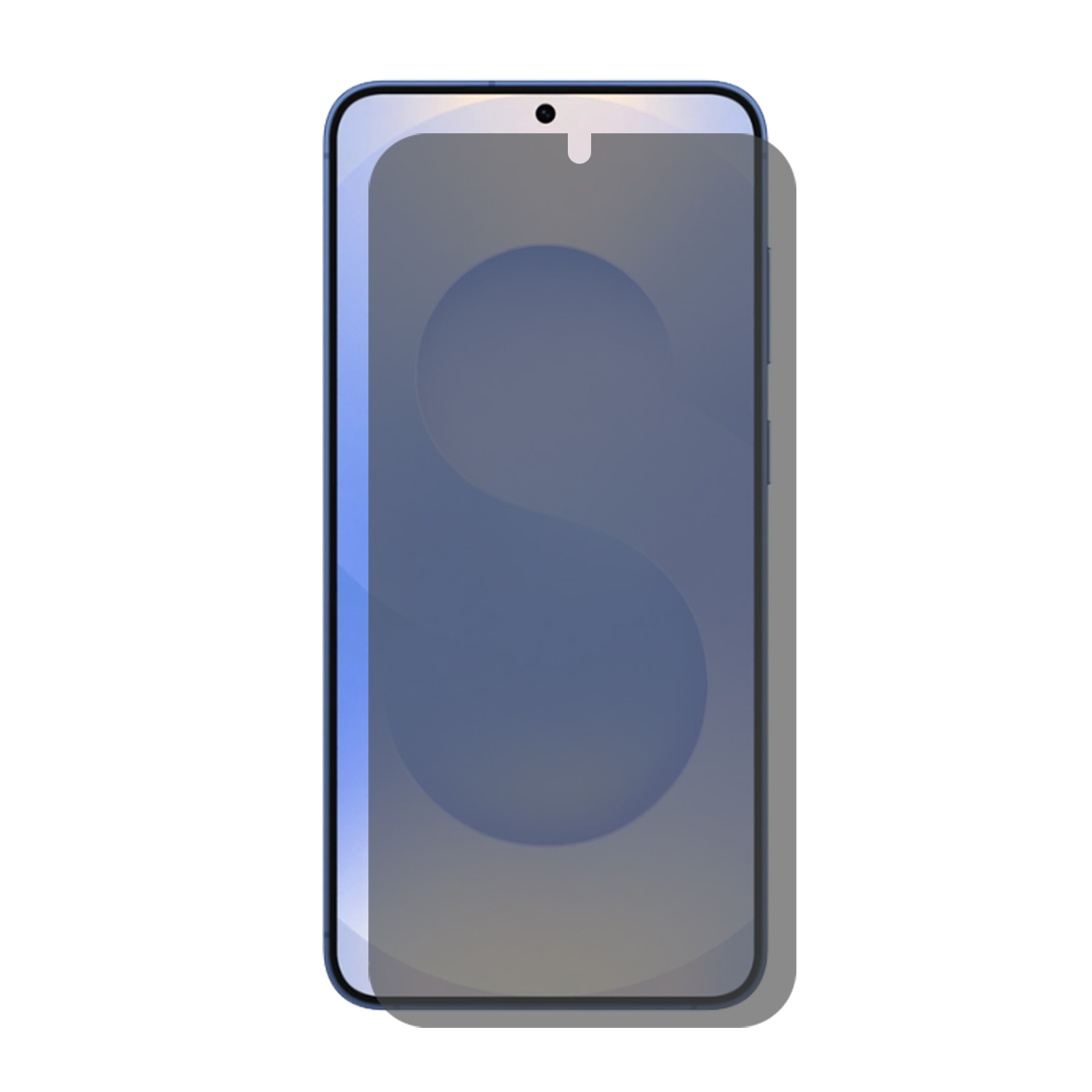 Smartphone met schermbeschermer. Blauwe en grijze gradiënt op het scherm. Witte achtergrond.