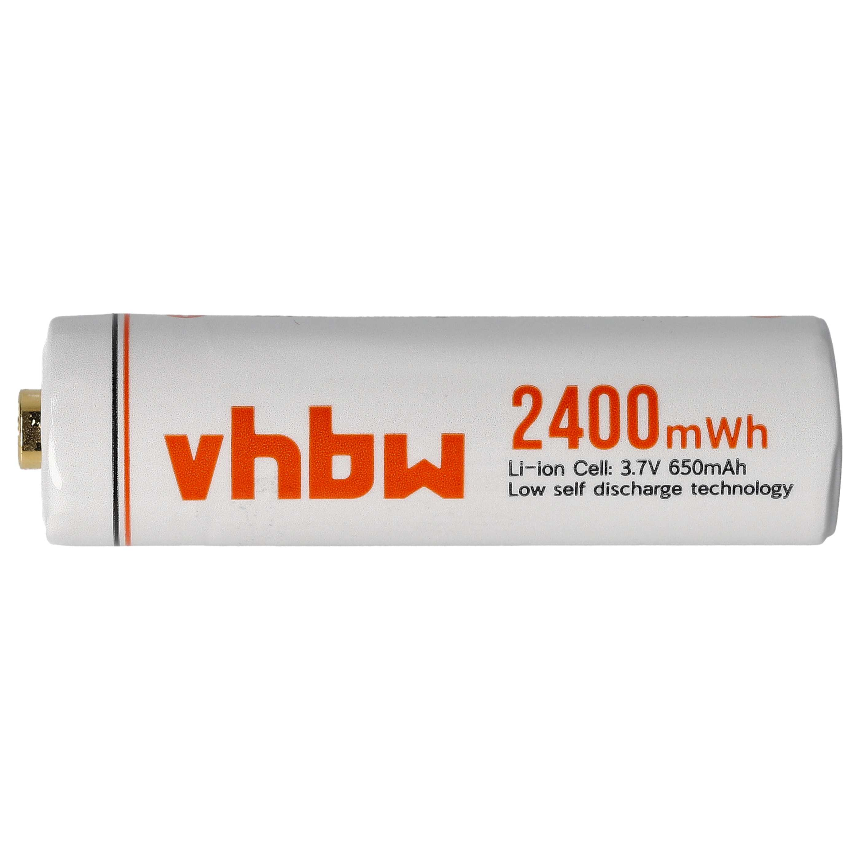 Weiße und orangefarbene Batterie mit der Aufschrift 'vbhw' und '2400 mAh'.