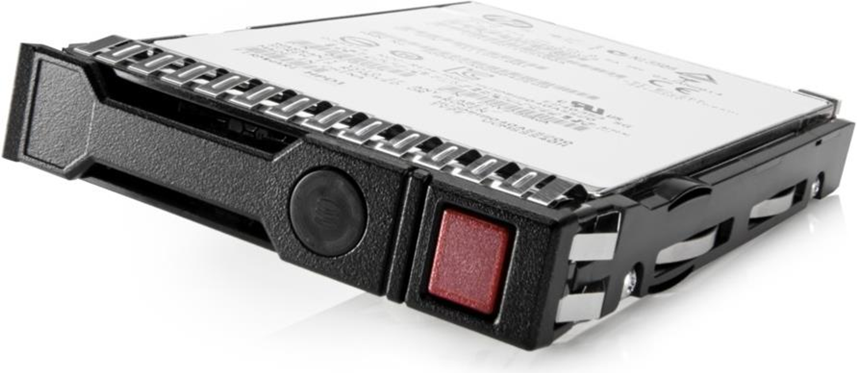 Czarny dysk twardy, pokazujący metalowe boki, czerwony przycisk i szczegóły etykiety.