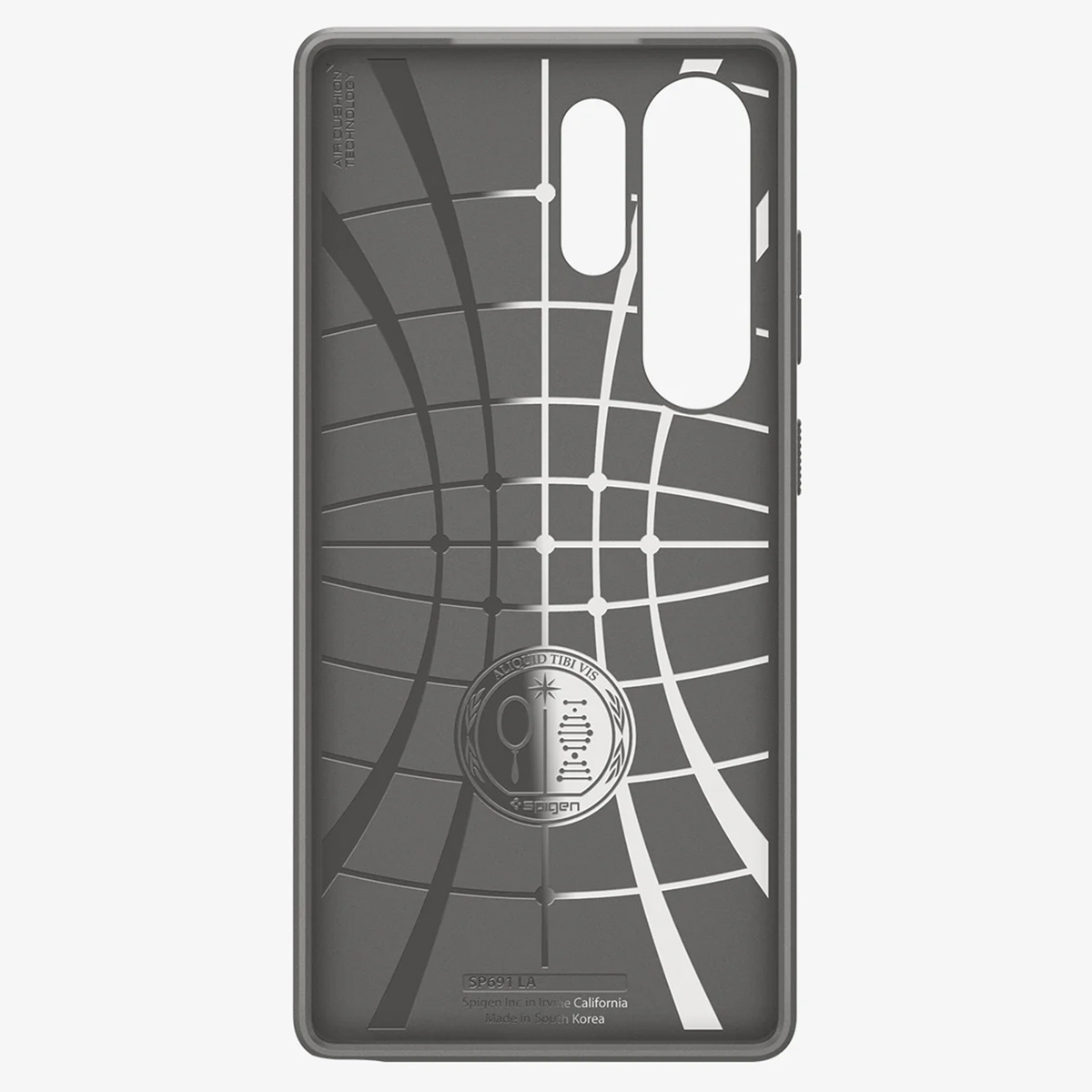 Coque de téléphone avec un motif gris au dos avec le logo Spigen.
