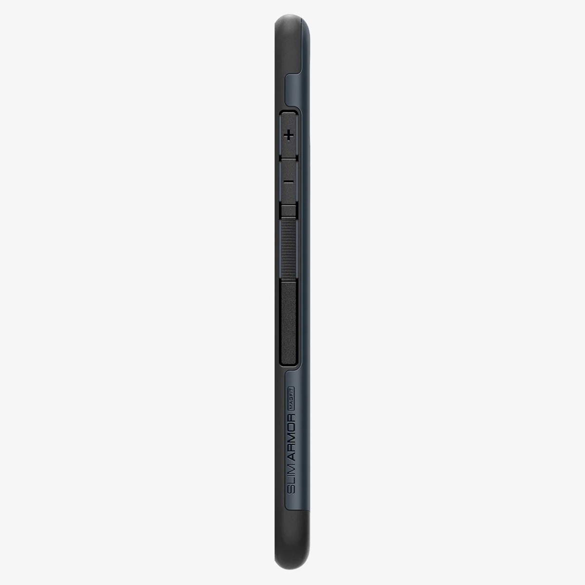 Côté de l'étui du téléphone avec des boutons et un haut-parleur.