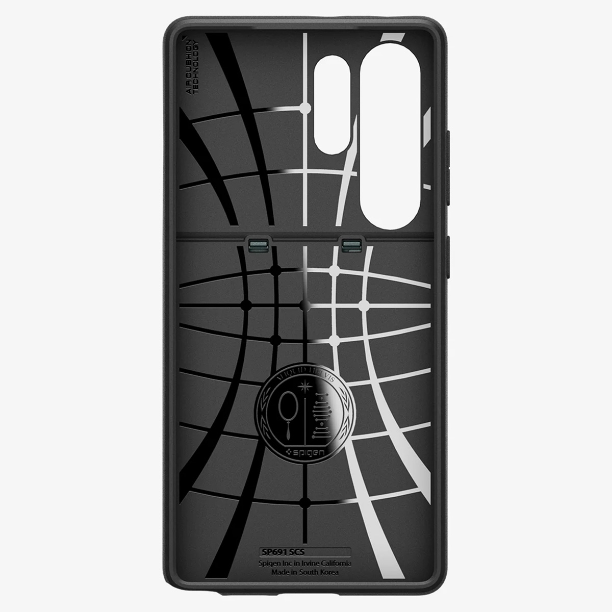 L'interno di una custodia per telefono con un design grafico con il nome del marchio.