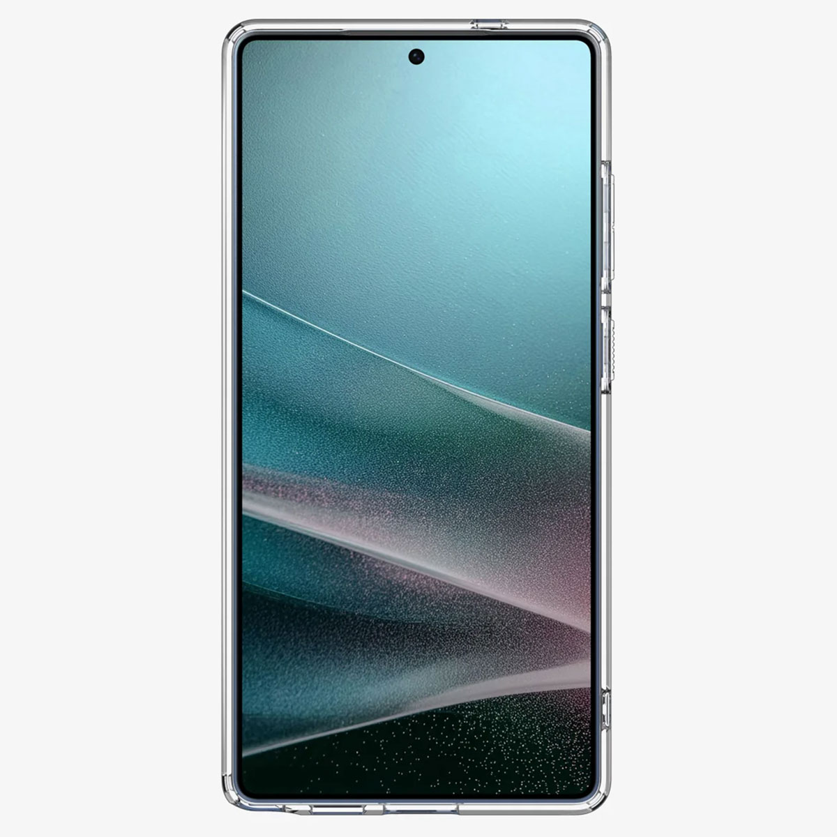 Een doorzichtig telefoonhoesje op een telefoon met een licht scherm.