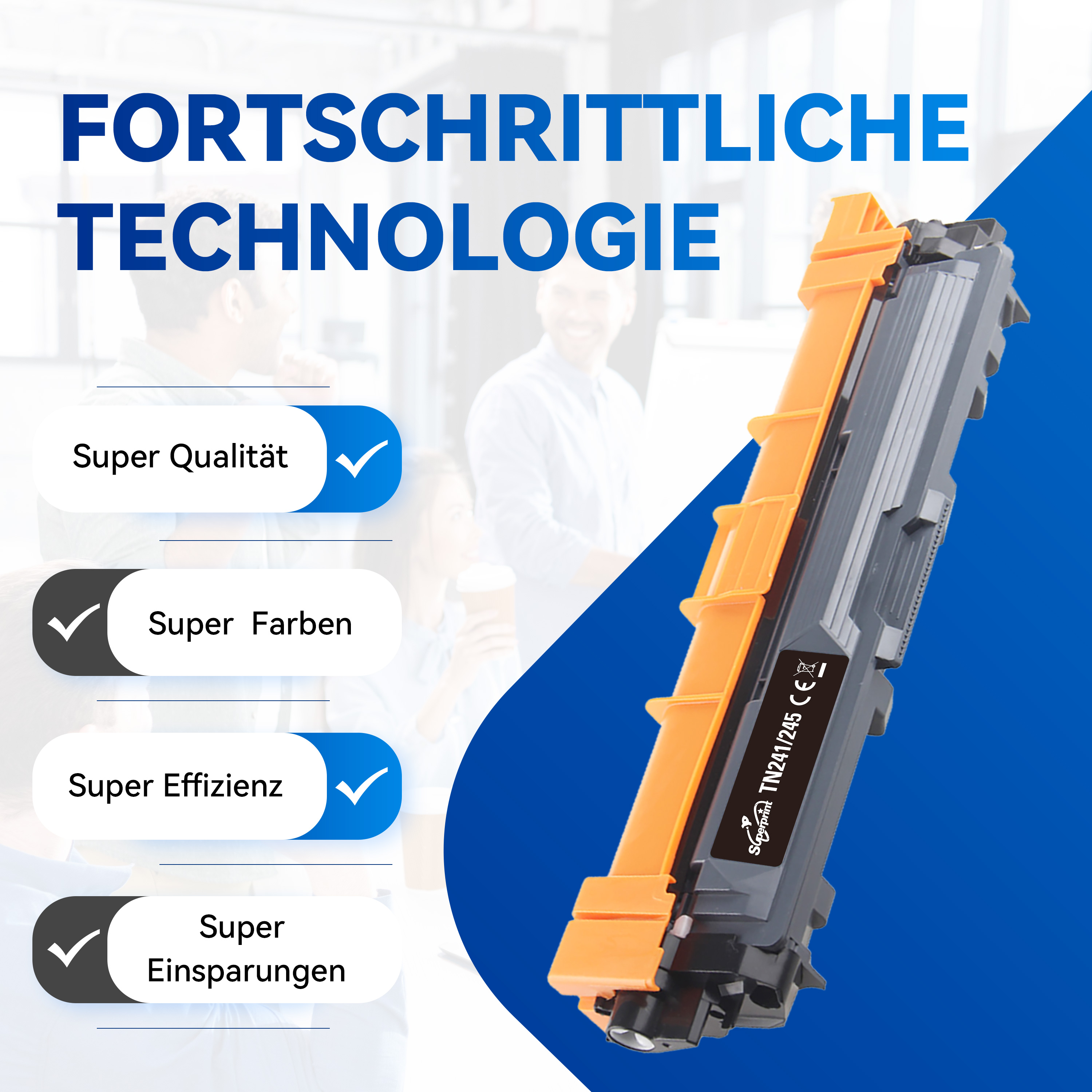 Black and orange toner cartridge with text 'Progressive Technology'.