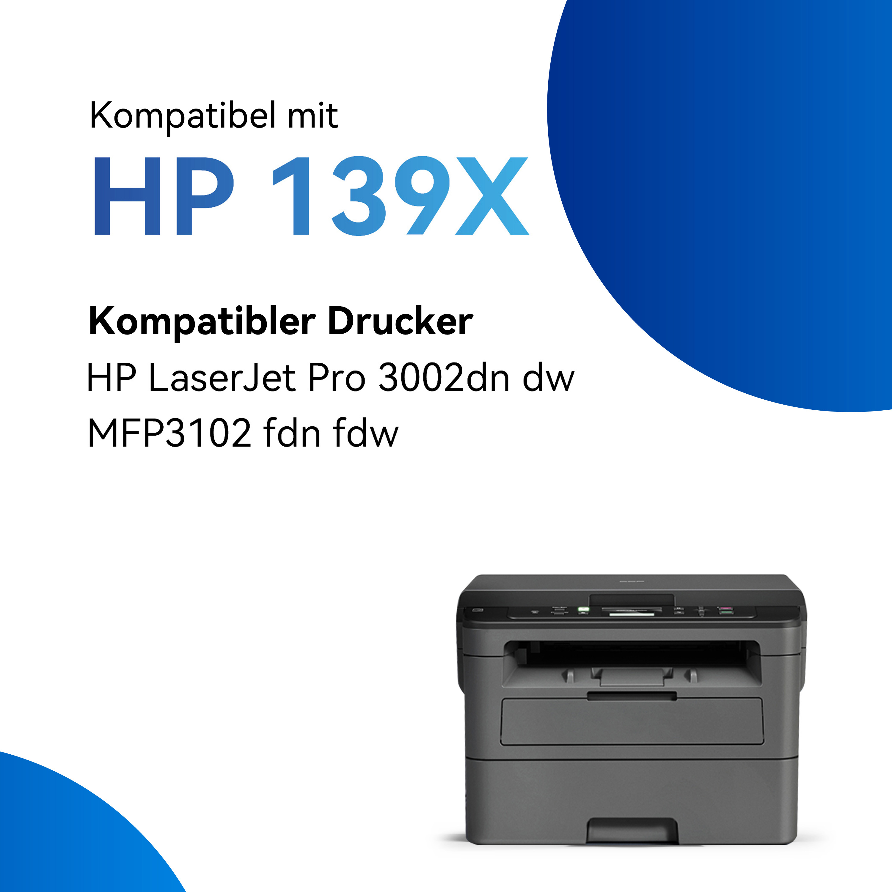 Drucker und Text: Kompatibel mit HP 139X, mit Druckermodellnamen.