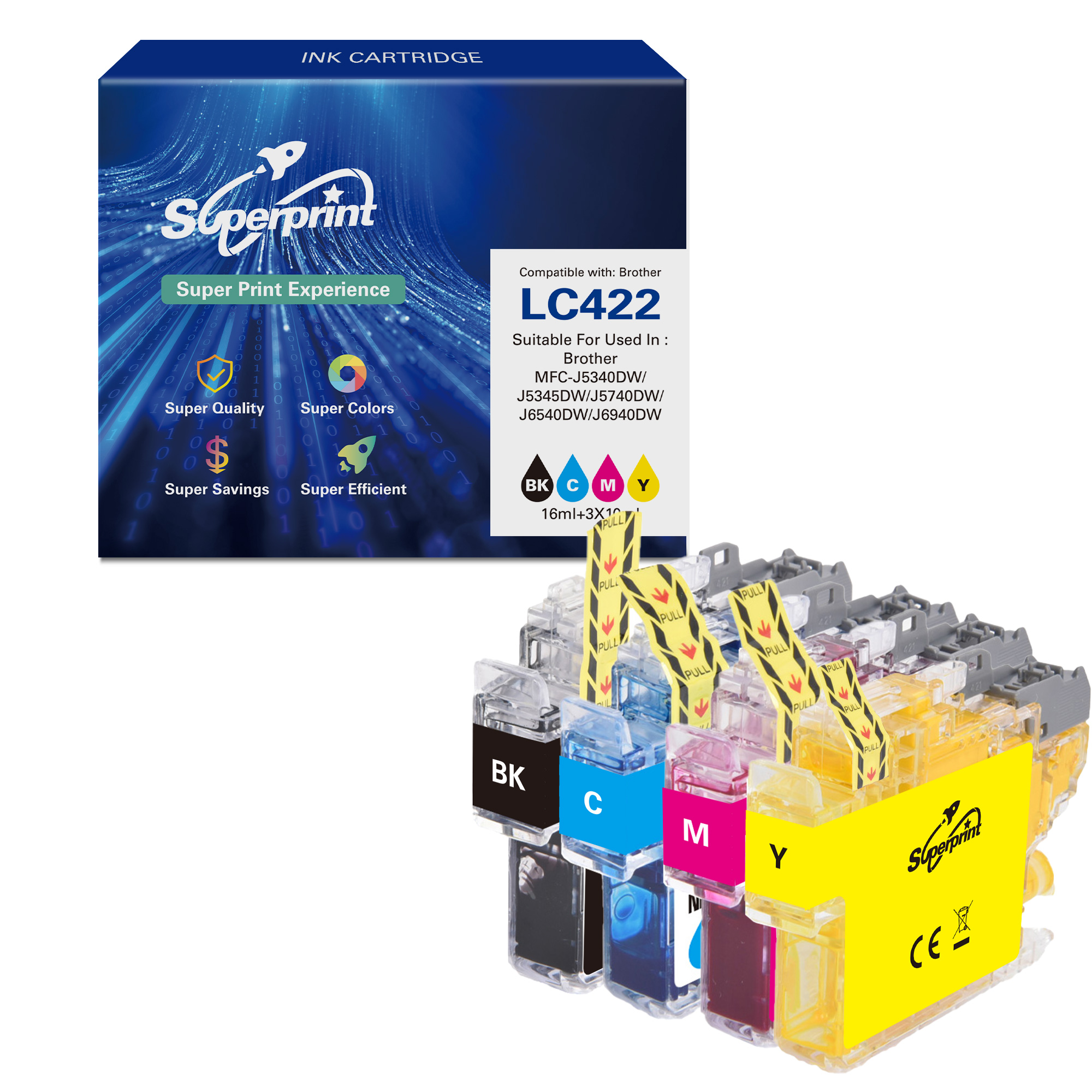 Tintenpatronen in einer Box mit Logos, als Superdruck gekennzeichnet.